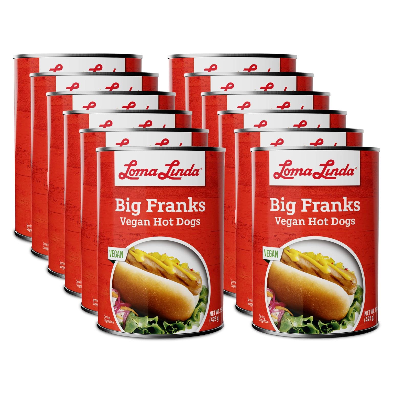 Loma Linda Big Franks Vegan Hot Dogs Variety Pack - 12 Pack (15 oz Cans) | Plant-Based Meat Alternative, High Protein, Non-GMO, Meatless Sausages | Perfect for BBQs, Camping & Quick Meals