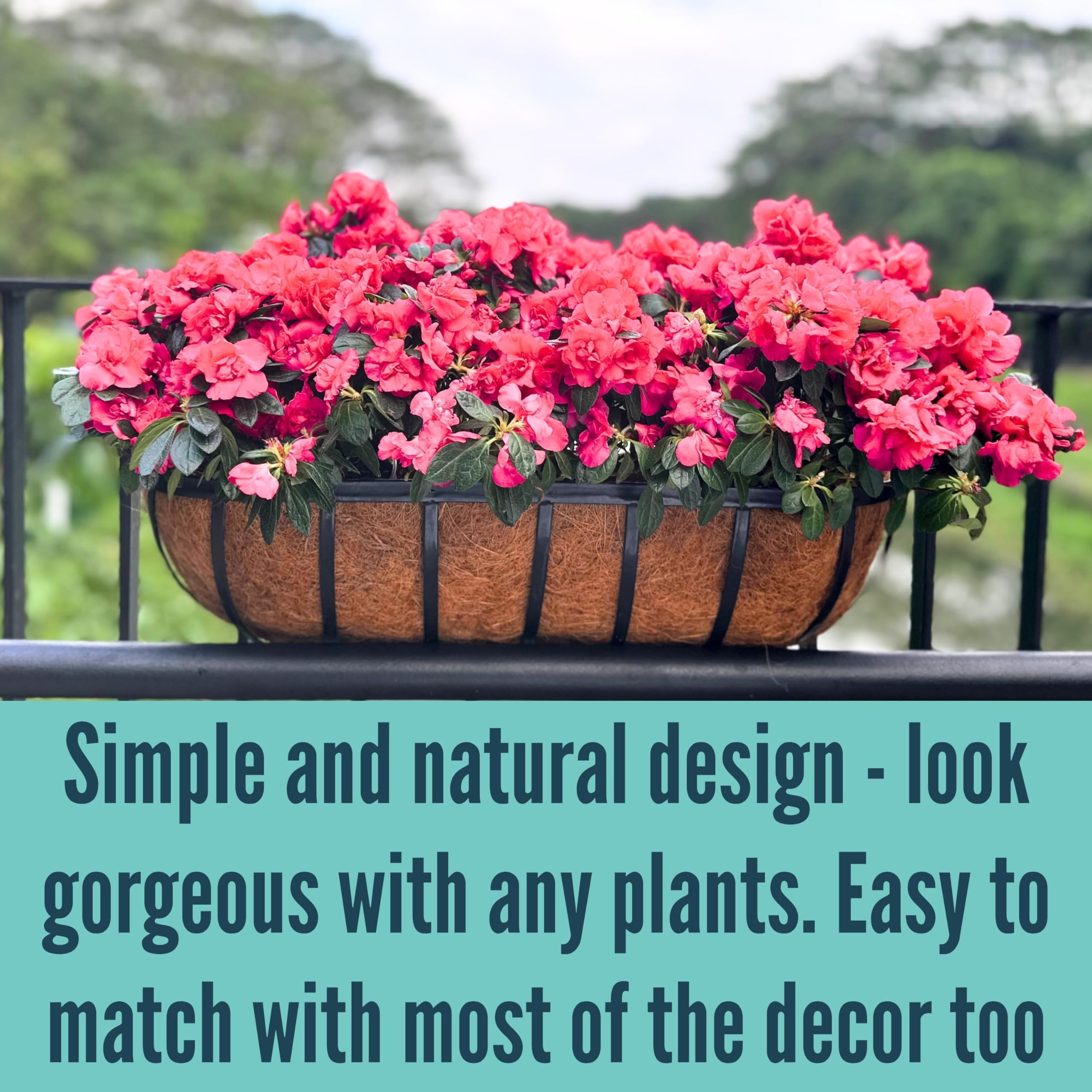 LaLaGreen 8-Pack 36 Inch Deck Railing Planter Boxes with Coco Liners - Outdoor Window Flower Boxes for House, Wall, Fence & Balcony | Perfect for Porch Rail Gardens, English Horse Trough Style Planters & Outdoor Greenery Displays