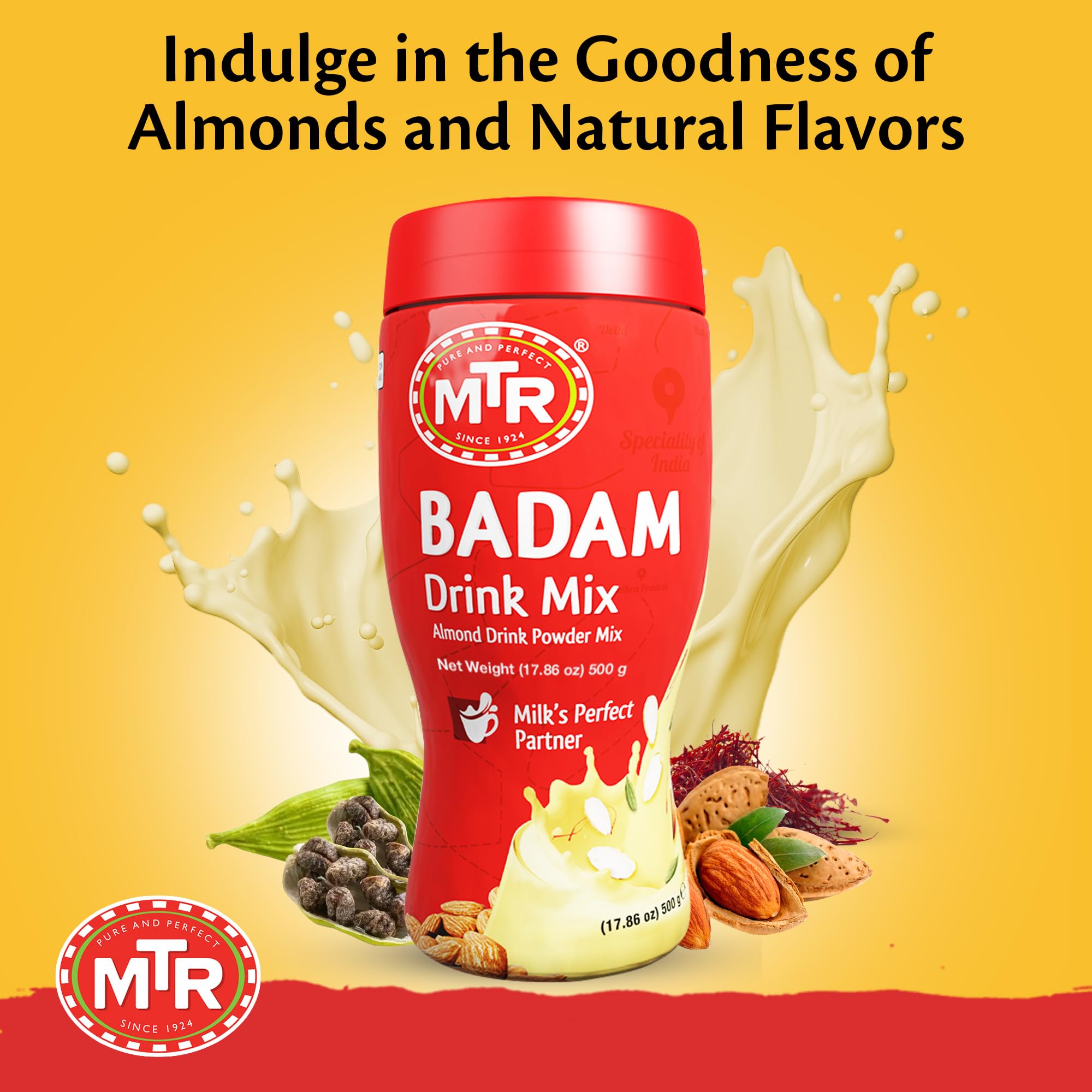 MTR Badam Almond Drink Mix Powder - 500g Pet Jar | Instant Nutritious Beverage for Energy Boost, Breakfast & Healthy Snacking