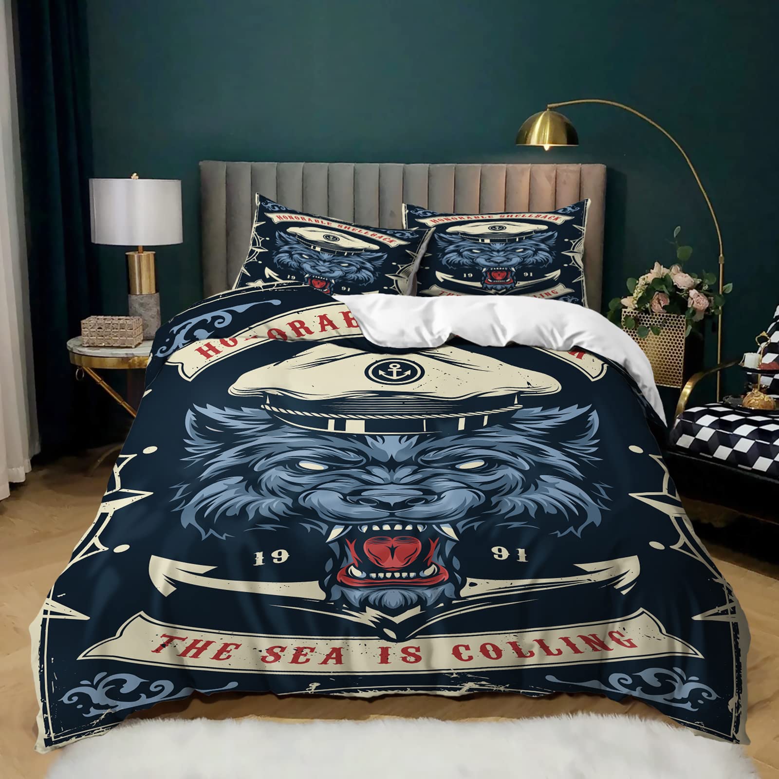AILONEN Nautical Anchor Duvet Cover Twin Size - Ocean Themed Bedding Set for Boys & Girls, Kids Room Decor with 6 Pillow Shams & Zipper Closure | Perfect for Coastal Themed Bedrooms, Beach House Decor, and Children's Sea World Inspired Bedroom Design