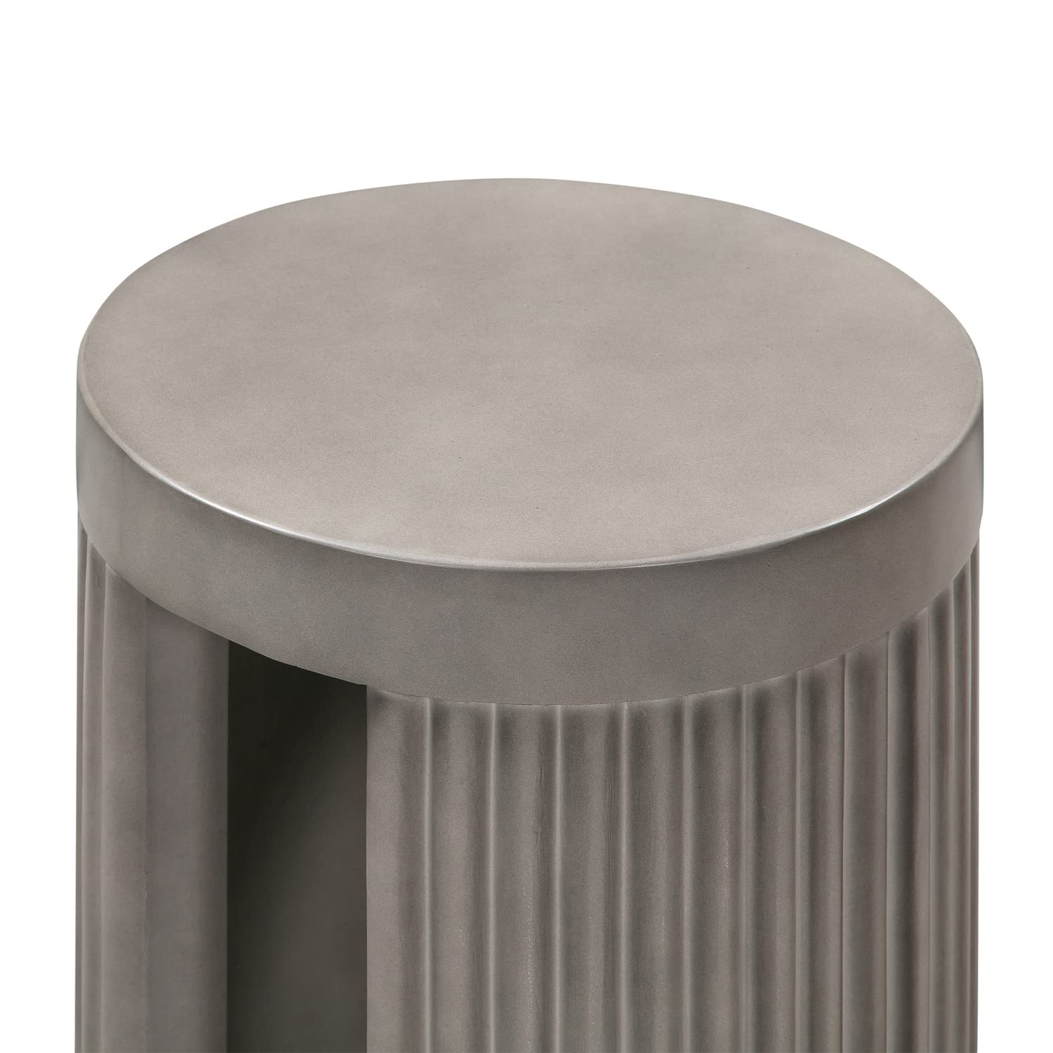 Wave Round Concrete Accent Stool - Indoor/Outdoor Side Table, End Table in Modern Grey | Perfect for Patio, Living Room & Bedroom Decor