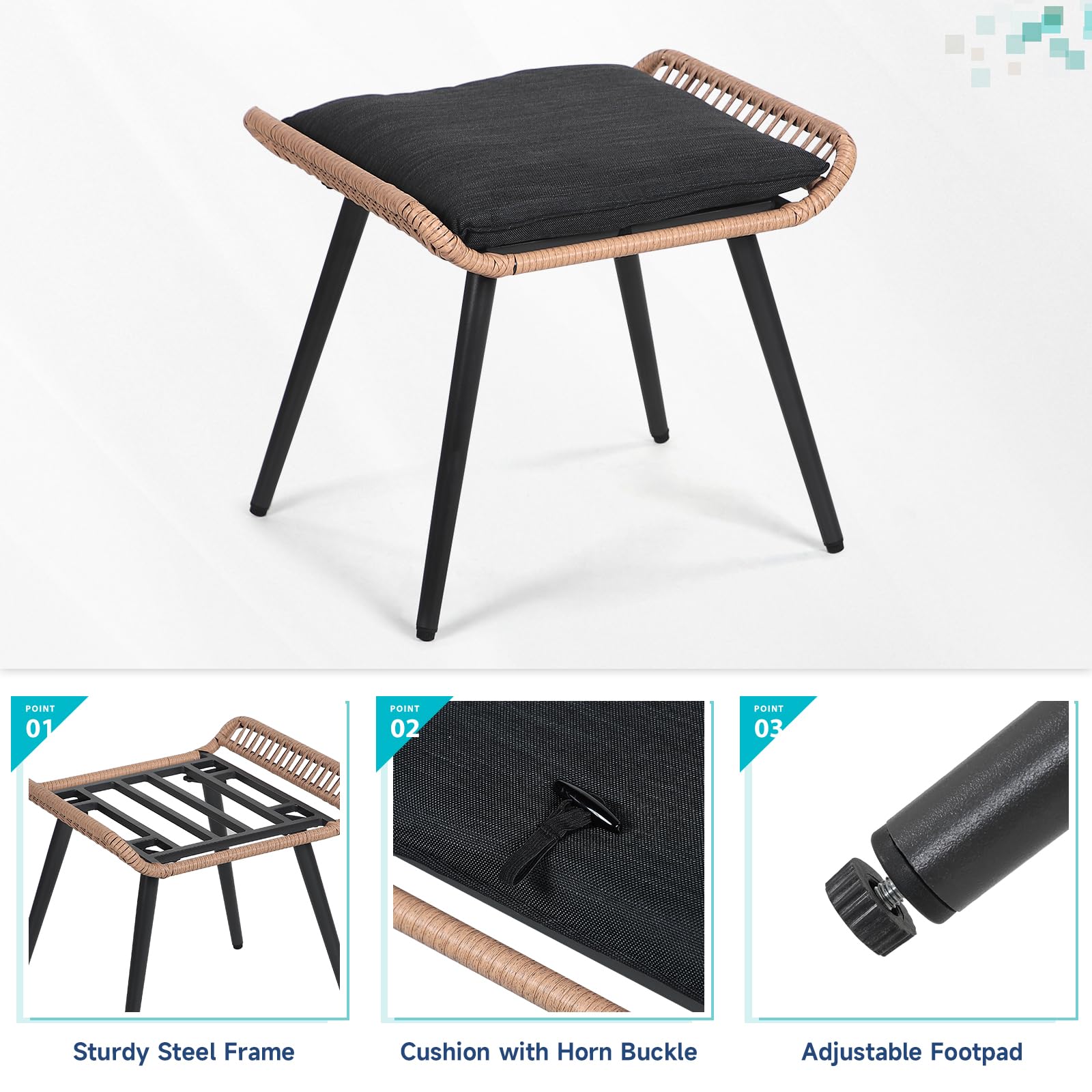 **Verano Garden 2-Piece All-Weather Wicker Ottoman Set with Soft Cushion – Outdoor Footstool & Seat for Patio, Garden, Poolside & Living Room – Perfect for Relaxing, Lounging & Entertaining**