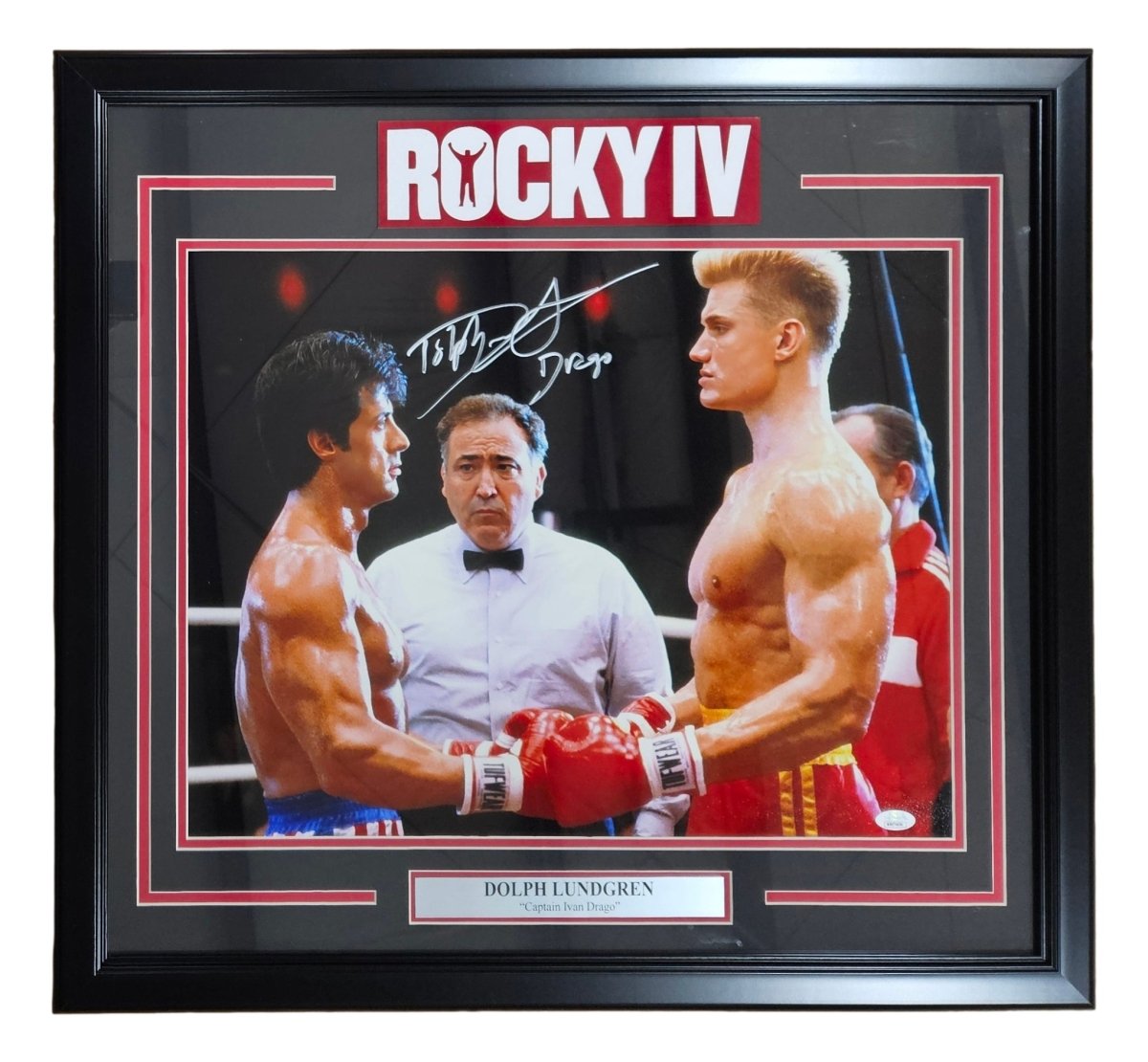 Dolph Lundgren Autographed Framed 16x20 Rocky IV Photo as Ivan Drago - JSA Certified - Perfect for Movie Memorabilia Collections & Man Cave Decor