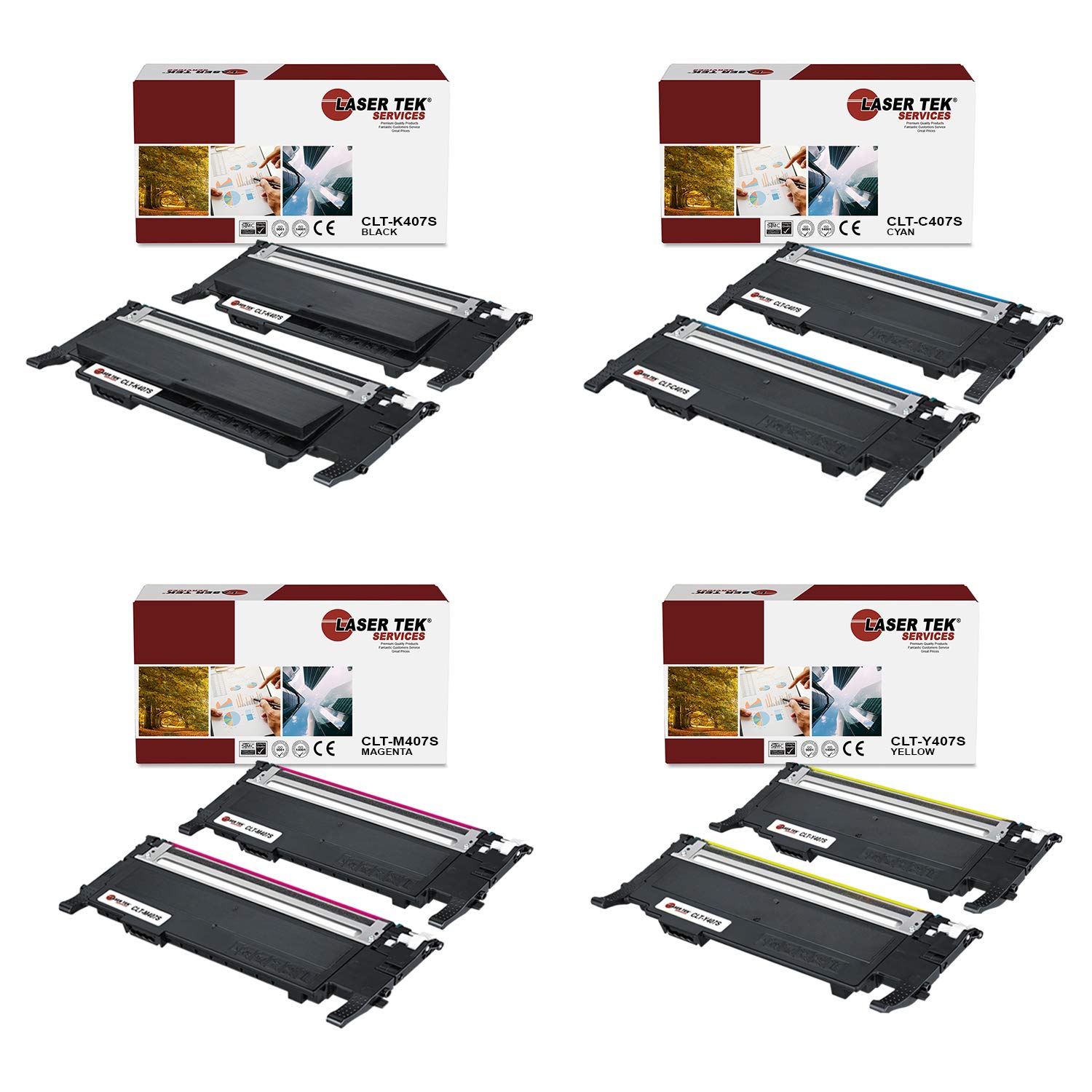 Laser Tek Compatible Toner Cartridge Replacement for Samsung CLT-407S, CLP-320/320N, CLX-3180/3185FW Printers - 8 Pack (Black, Cyan, Magenta, Yellow) | High-Quality Printing for Office Documents, Reports & Color Graphics