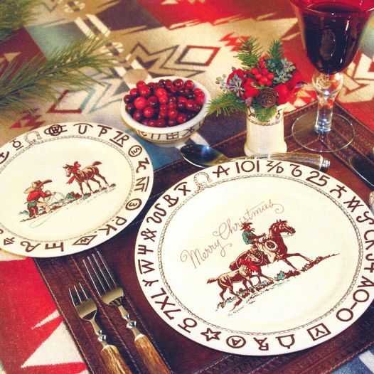 Branded Cowboy Christmas Western Dinner Plates - Set of 4, Rustic Holiday Tableware for Christmas Decorations, Thanksgiving Dinner & Western Themed Parties
