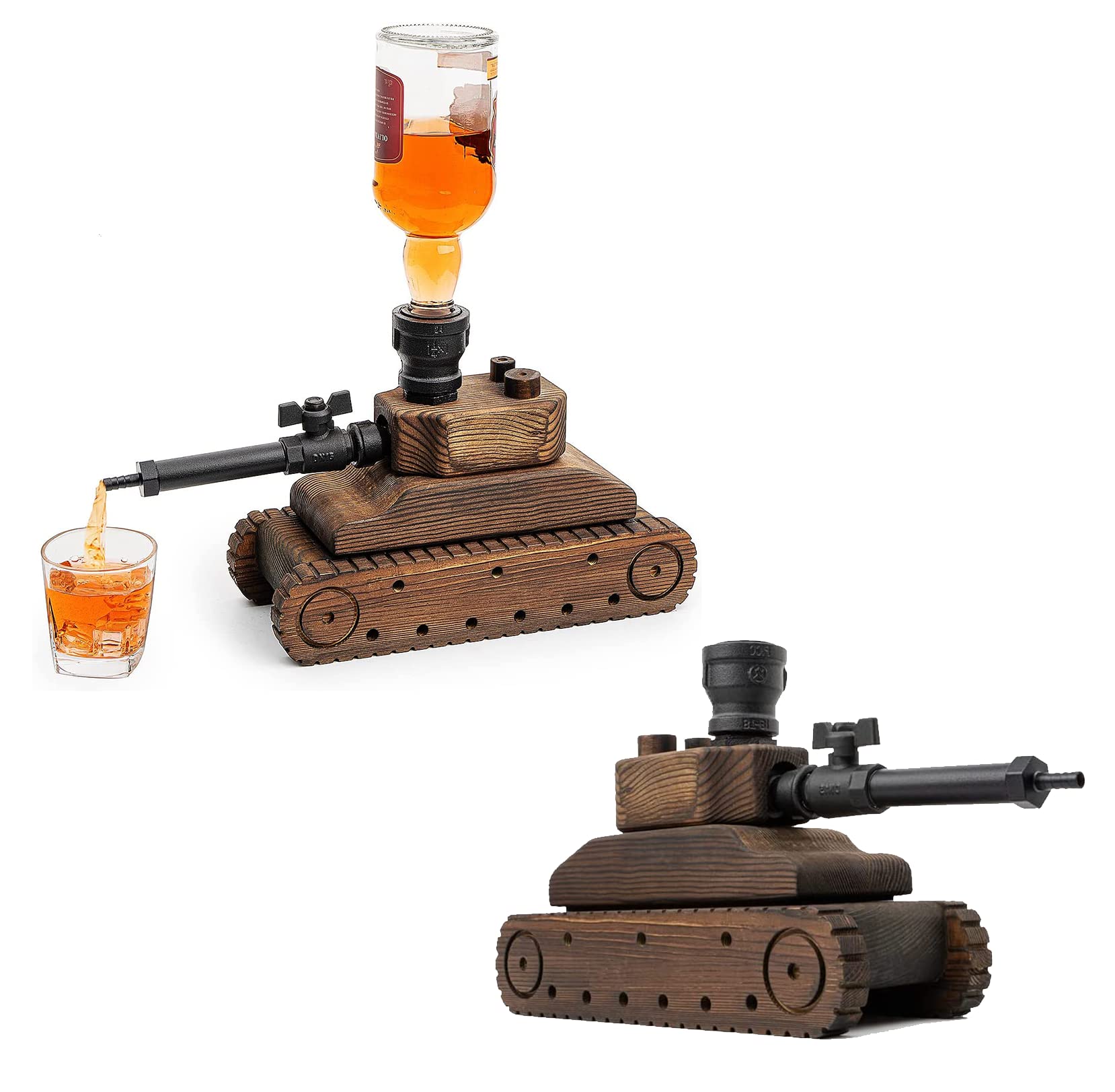 Army Tank Whiskey Decanter Set - 1000ml Bourbon & Scotch Liquor Decanter with Wood Stand - Unique Military Themed Groomsmen Gifts for Men - Perfect for Whiskey Lovers, Bachelor Parties & Man Cave Decor