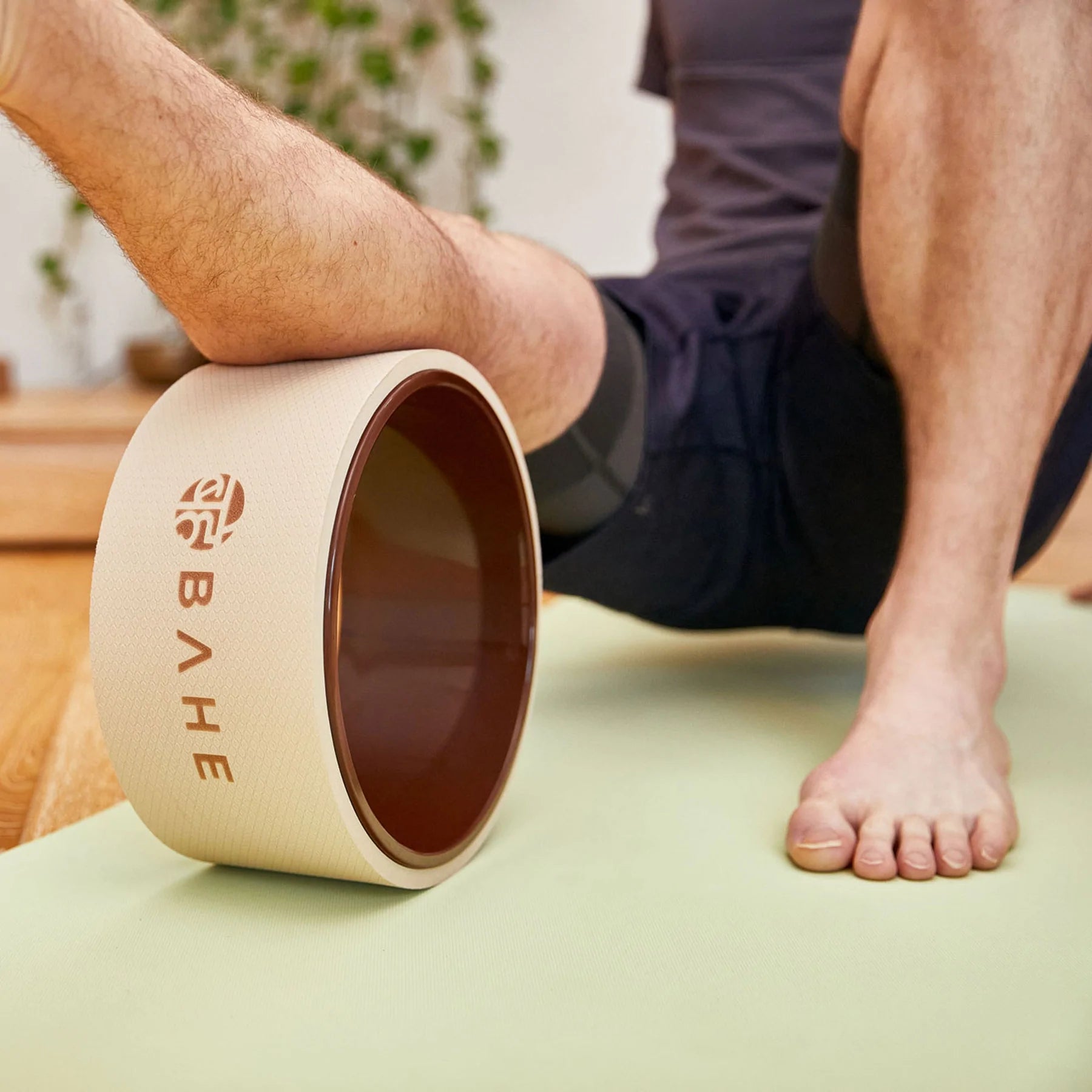 BAHE Yoga Wheel for Back Stretching & Flexibility - 28x12cm Regular Size in Dusty Beige | Perfect for Yoga, Pilates, Back Pain Relief & Home Workouts