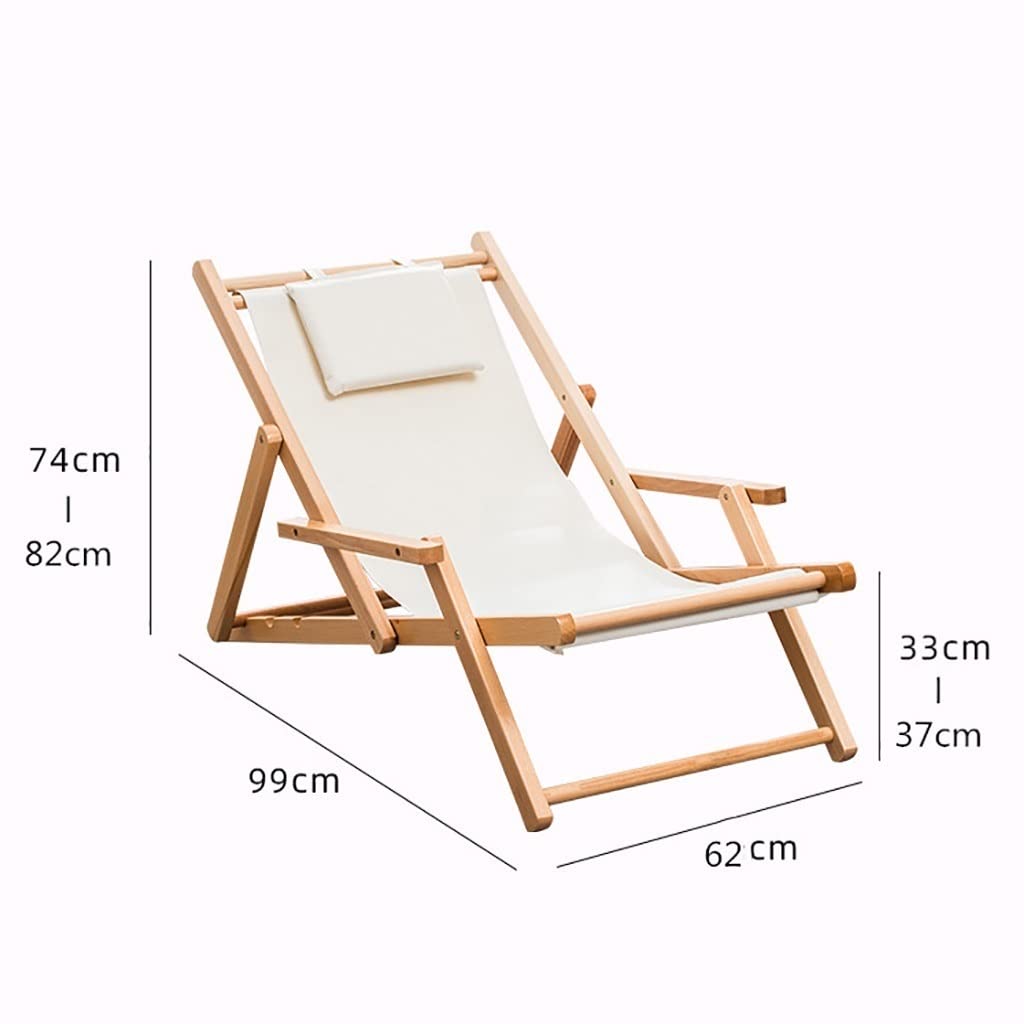 LEIYAN Outdoor Beach Sling Chair - Adjustable Wooden Deck Lounger with Canvas & Armrests - Ergonomic Folding Patio Chair for Garden, Balcony, Poolside - Perfect for Relaxing in White