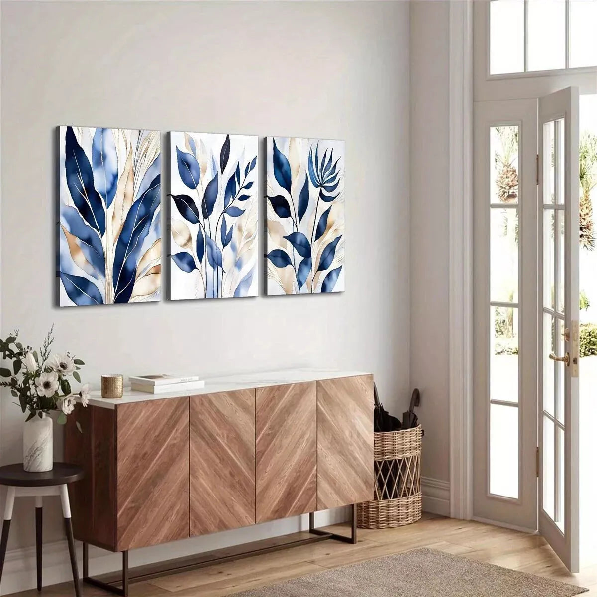 3-Piece Botanical Abstract Blue Leaves Wall Art Set - Framed Canvas 40x60cm - High Quality Print - 100% Australian Made - Ready to Hang - Perfect for Living Room, Bedroom & Office Decor