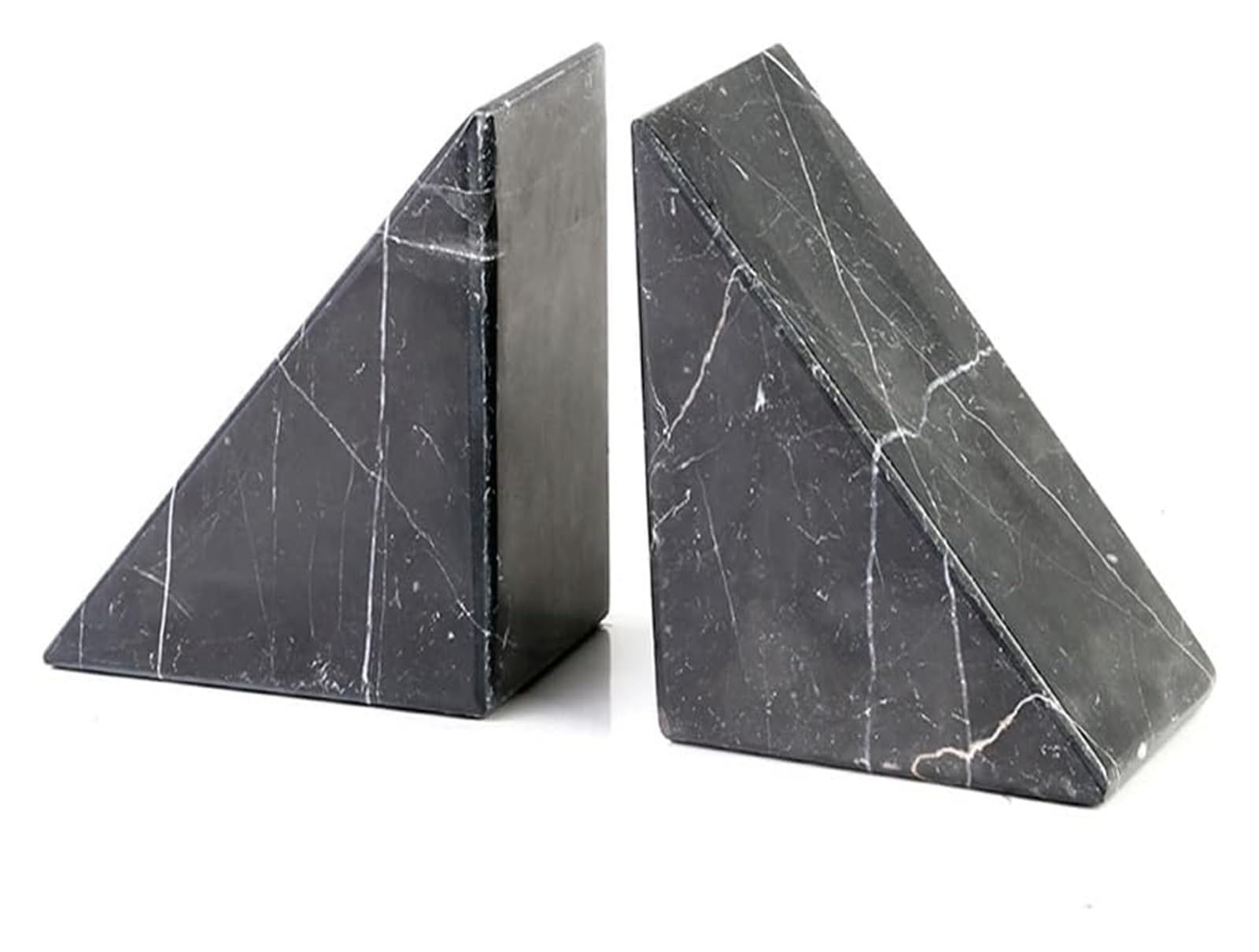 Black Marble Geometric Bookends for Office & Home - Heavy Duty Book Holder for Shelves, Desks & Learning Spaces - Stylish Decorative Book Supports for Bookshelves & Workspaces