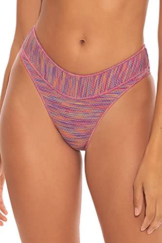 Becca by Rebecca Virtue Mosaic Mia High Leg Scoop Bottoms - Raspberry Medium | Sexy High-Cut Swim Bottoms for Beach, Pool & Vacation