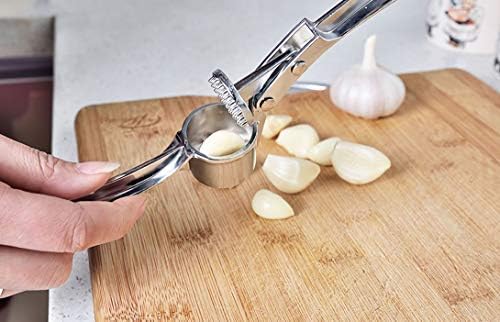 Premium Stainless Steel Garlic Press - Heavy Duty Zinc Alloy Garlic Crusher, Peeler & Chopper for Fresh Garlic Puree | Ideal for Cooking, Baking & Meal Prep
