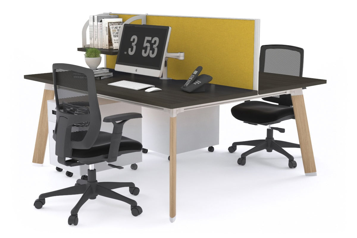 2 Person Workstation with Wood Imprint Frame - 1400L x 800W Switch Desk with Cable Management Scallop | Perfect for Office, Home Office & Coworking Spaces