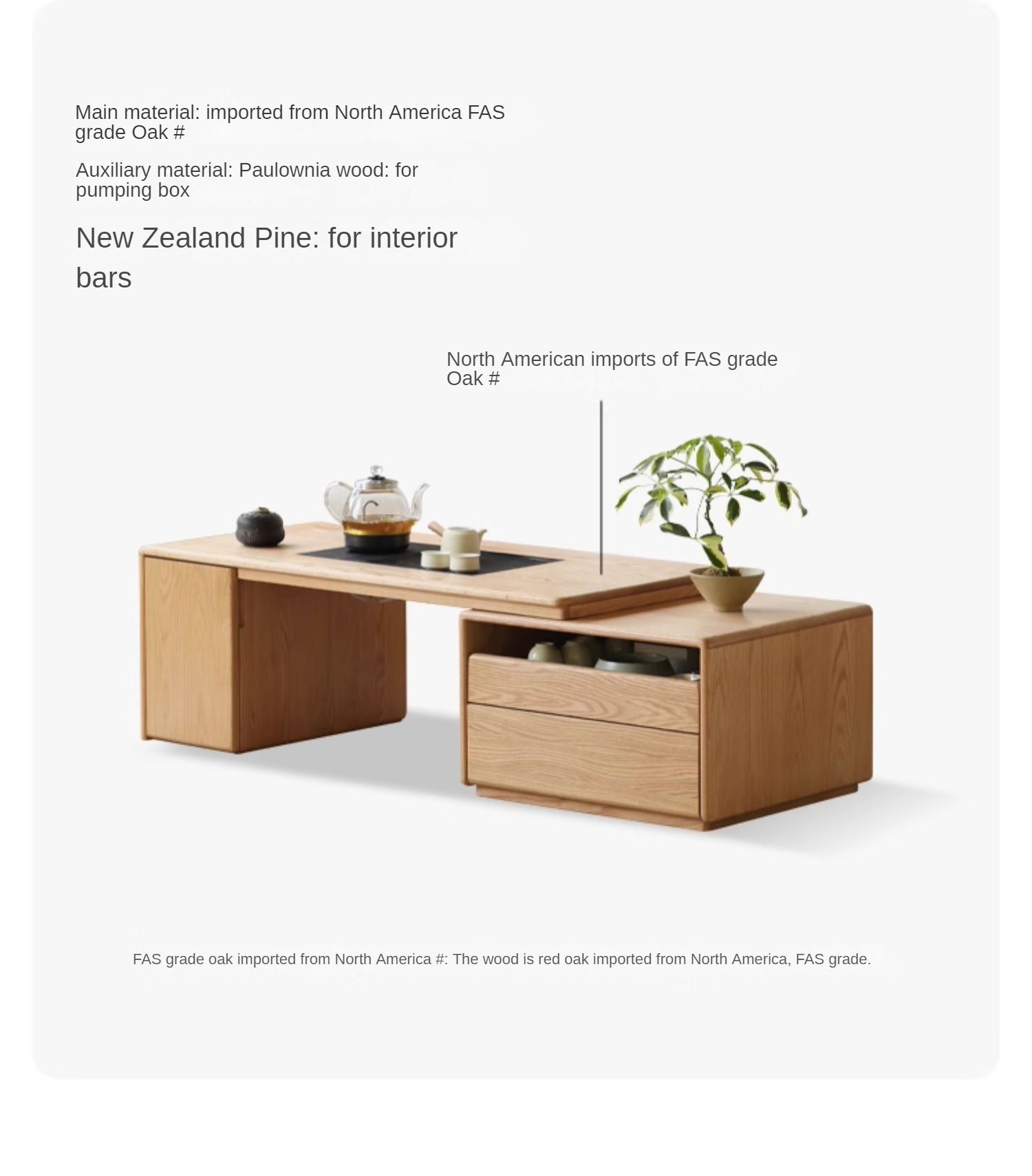 Solid Oak Wood Extendable Modern Coffee Table - Perfect for Living Room, Lounge, and Small Spaces