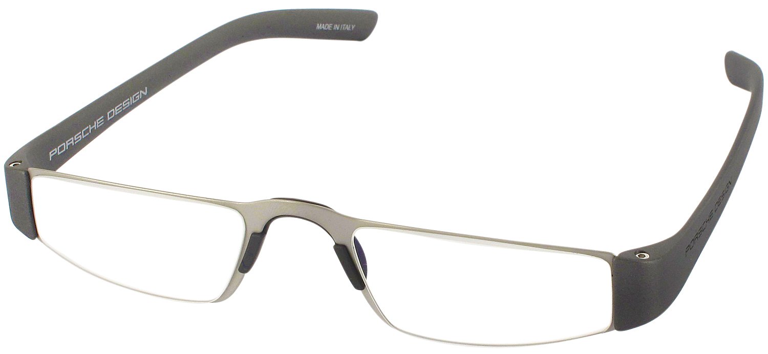 Porsche 8801 Half Frame Designer Reading Glasses for Men & Women - Silver/Gunmetal +1.00 Strength - Lightweight & Stylish for Reading, Computer Use & Office Work
