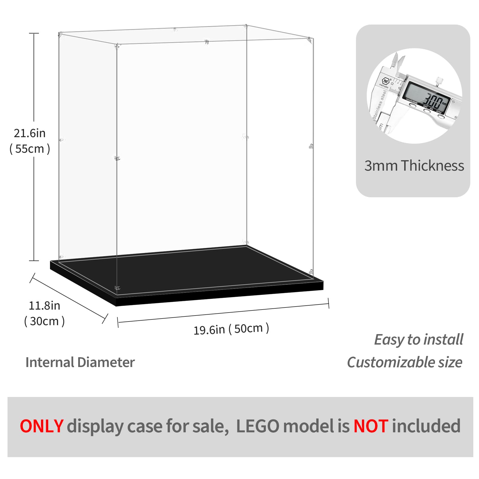 Lego 76210 Hulkbuster Acrylic Display Case - 19.68x11.81x21.65 Inches (50x30x55cm) Clear Dust-Proof Showcase for Collectible Protection | Perfect for Home Decor, Office Display & Toy Collection Preservation