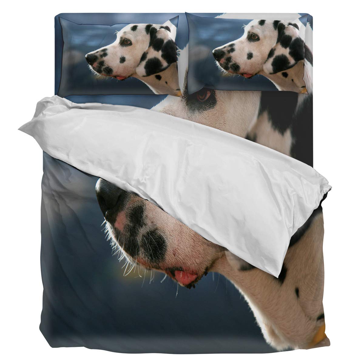 Luxury 4-Piece King Size Sunflower Duvet Cover Set - Soft Comforter Cover with 1 Duvet Cover, 1 Bed Sheet & 2 Pillowcases - Dalmatian Dog Print - Perfect for Master Bedroom, Guest Room & Cozy Home Decor