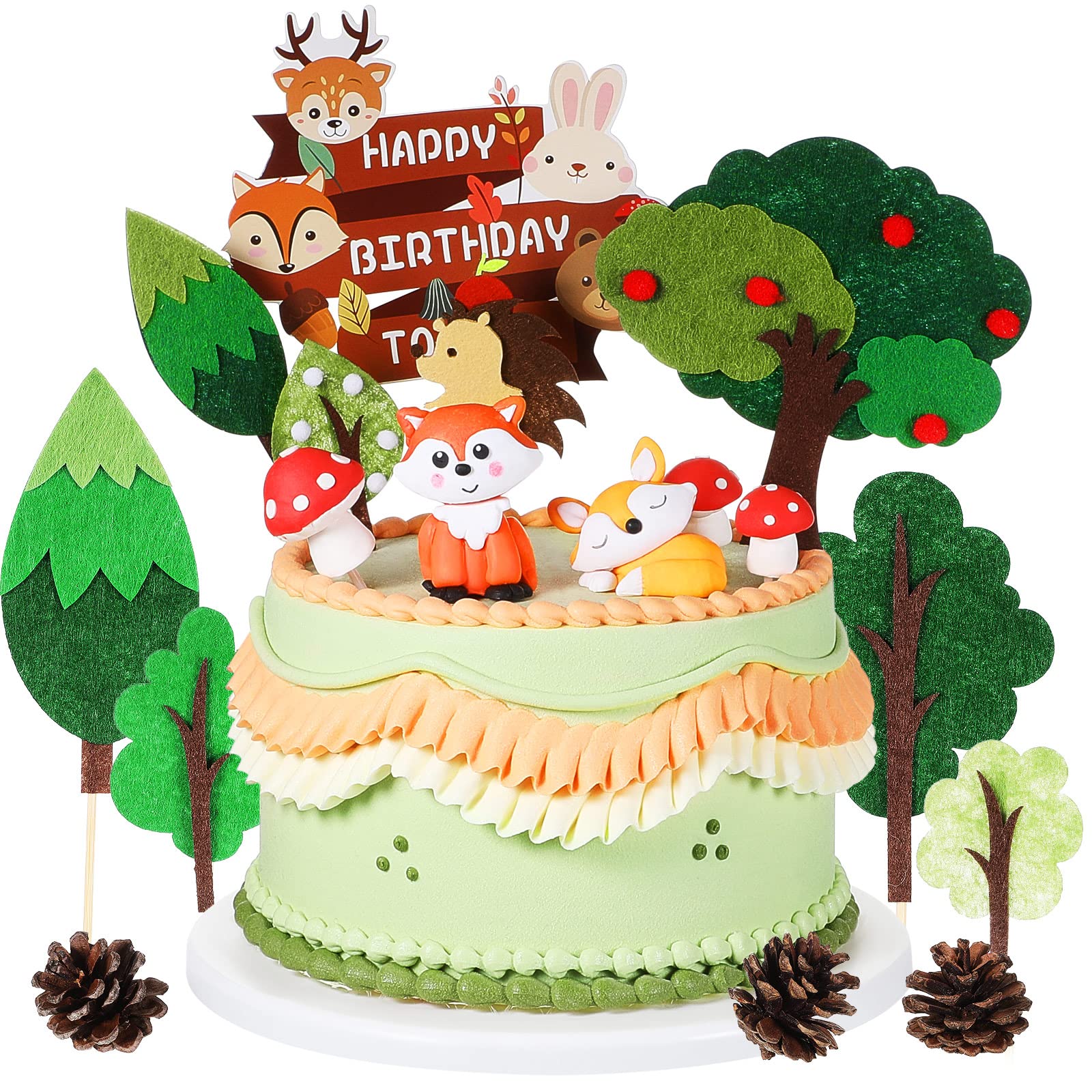 25 Pcs Woodland Animal Cake Toppers - Forest Theme Cupcake Picks with Deer, Fox & Raccoon - Felt Fondant Cake Decorations for Baby Shower, Kids Birthday Party - Perfect for Woodland-Themed Celebrations and DIY Cake Decorating