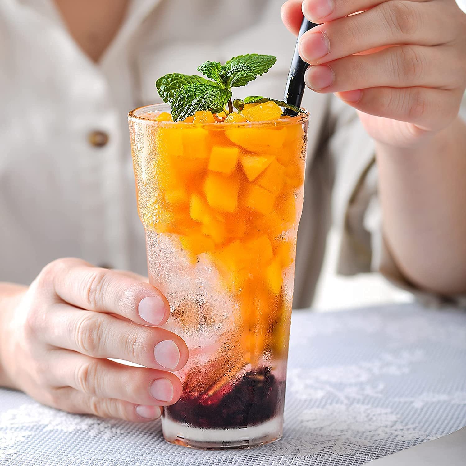 Bellaxia 400 ML Clear Glass Tumbler Set of 2 - Highball Drinking Glasses for Cocktails, Juice, Milkshakes, Soda & Iced Tea | Dishwasher Safe | Perfect for Home Bars, Parties & Restaurants