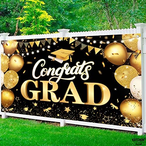 KatchOn Extra Large Congratulations Graduation Banner - 72x44 Inch Black & Gold Class of 2025 Decor | Graduation Party Decorations for High School & College Ceremonies | Perfect for Graduation Photos, Backdrops & Celebration Events