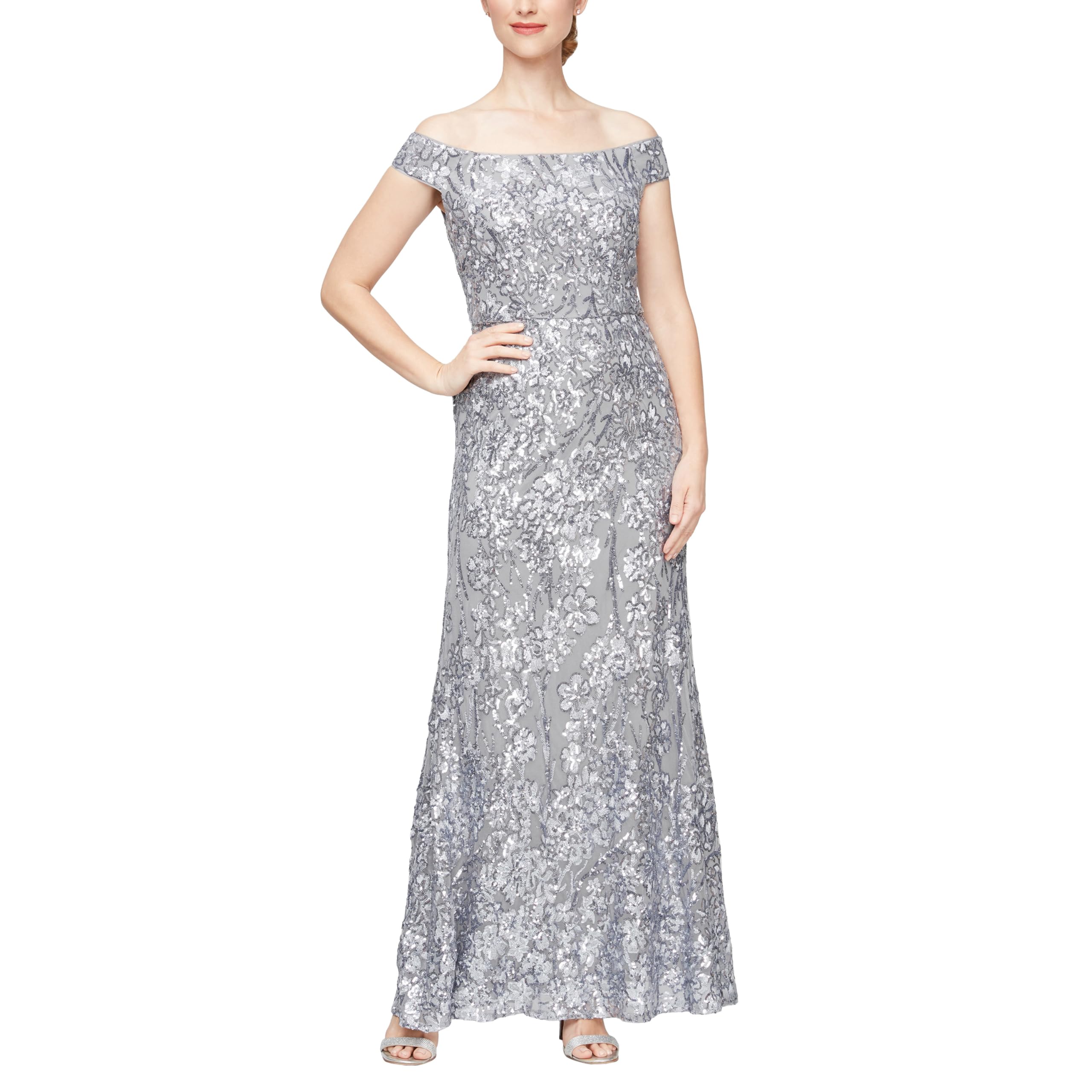 Alex Evenings Women's Long Off The Shoulder Formal Dress - Elegant Evening Gown for Prom, Wedding Guest & Special Occasions