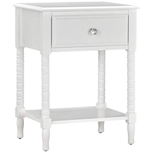 Little Seeds Rowan Valley Linden Nightstand - White Wooden Bedside Table with Drawer for Bedroom, Nursery & Guest Room - Compact Nightstand with Storage for Small Spaces