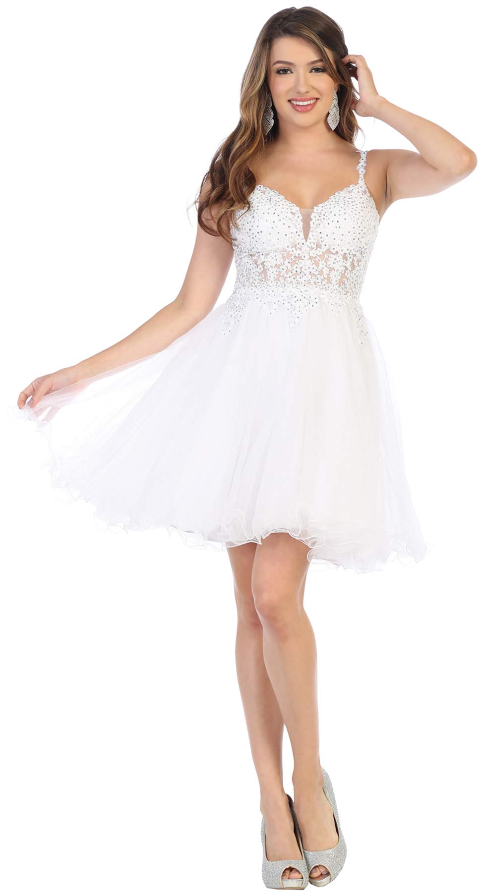 Elegant Floral Shimmer Cocktail Dress for Women - White Party Dress Size 6 | Perfect for Evening Parties, Weddings & Special Occasions