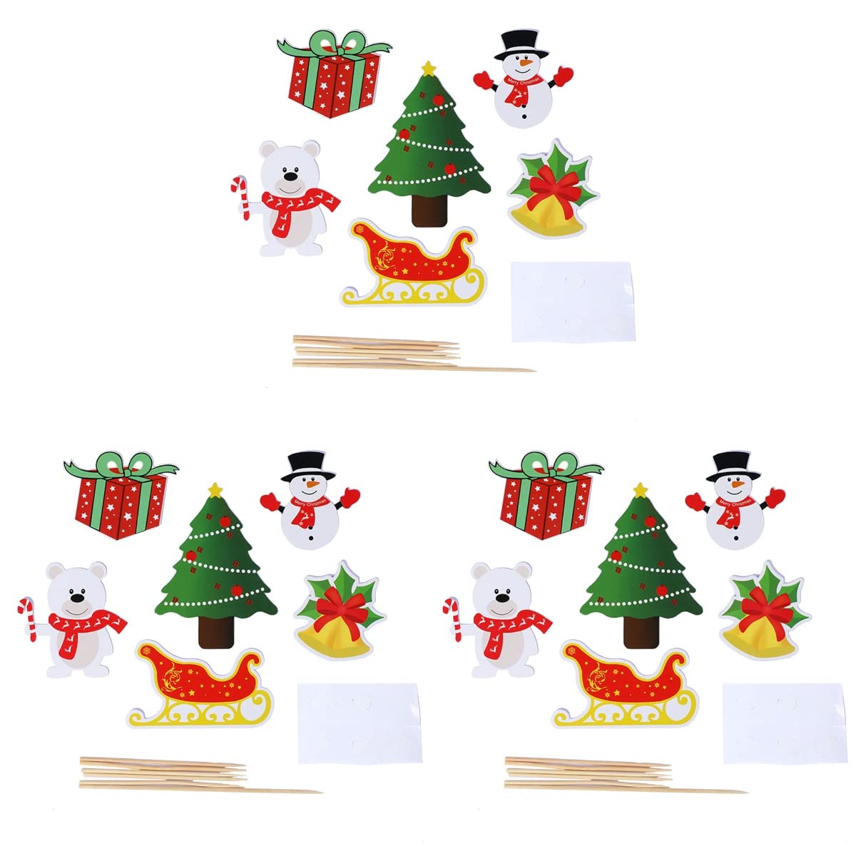 90 Pcs Christmas Cake Toppers - Cartoon Holiday Cake Decorations with Bear, Sleigh & Tree Designs - Perfect for Christmas Party Favors, Birthday Cakes & Holiday Dessert Decorating