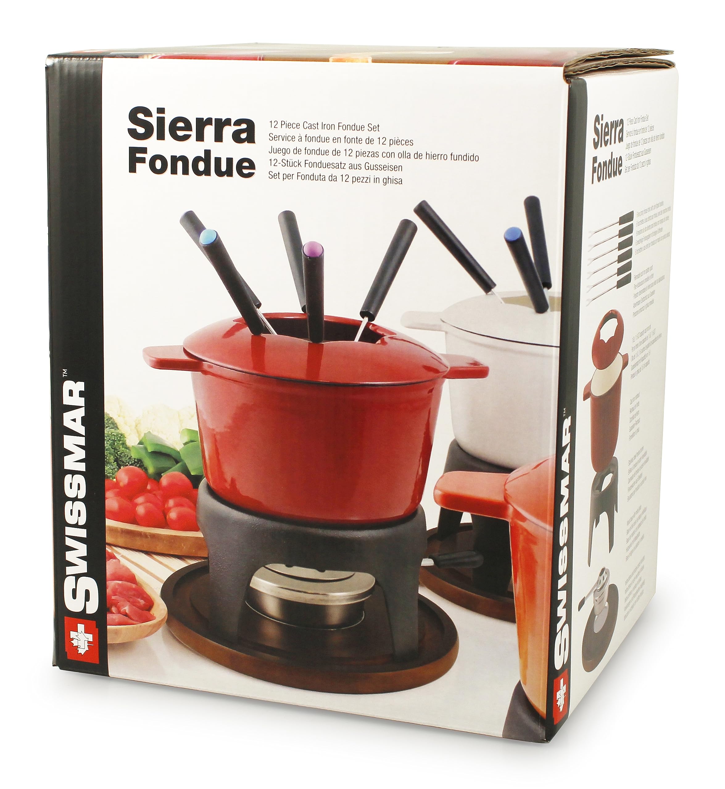 Swissmar Sierra 1.6 Quart Cast Iron Fondue Set - Premium Cheese, Meat & Chocolate Fondue Pot - 12-Piece Gradient Orange Kit for Family Gatherings, Dinner Parties & Romantic Date Nights - Perfect Gift for Hosts & Home Chefs