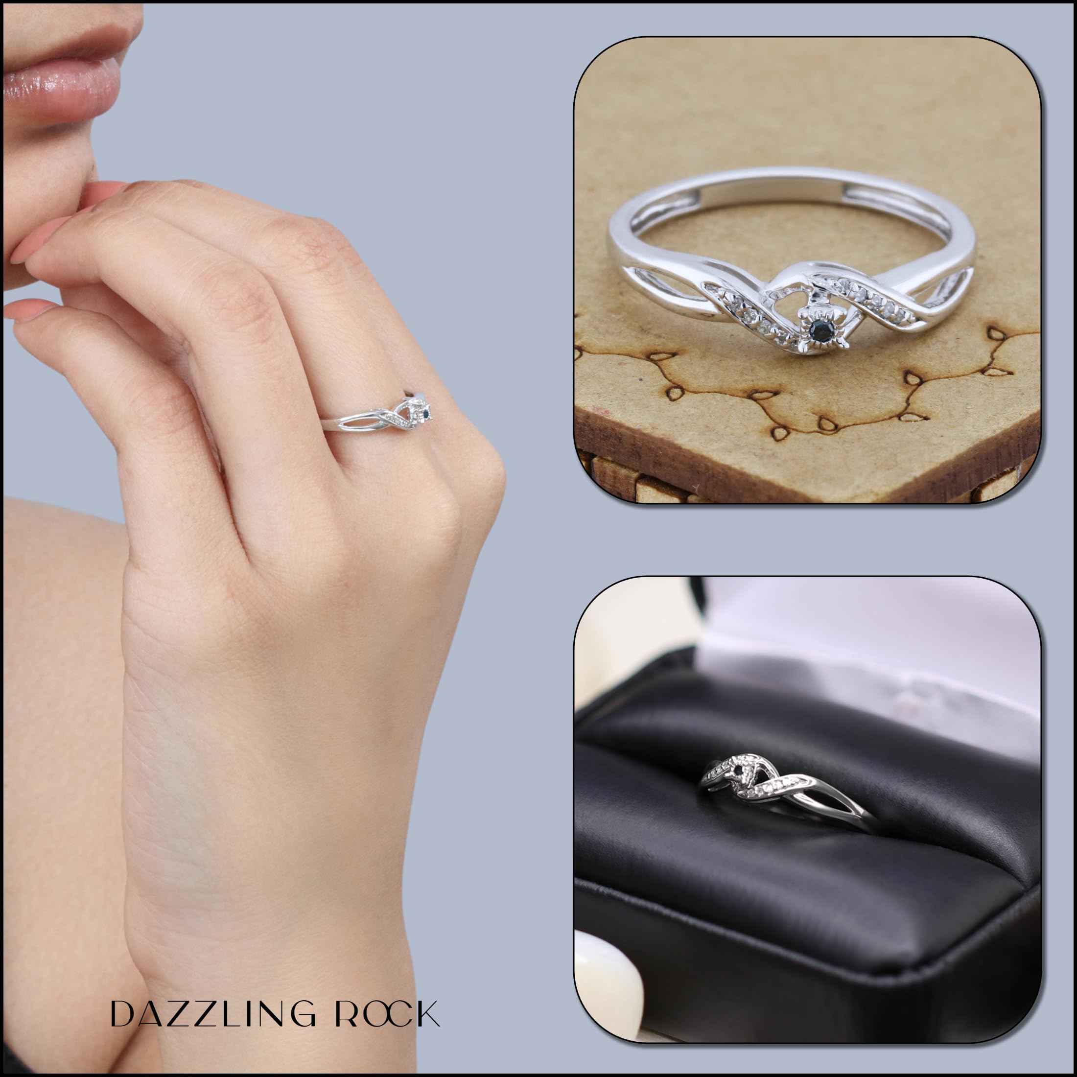 Dazzlingrock Collection 0.06 Carat (ctw) Round Blue & White Diamond Women's Swirl Bridal Promise Engagement Ring in Sterling Silver - Perfect for Proposals, Anniversaries & Special Occasions