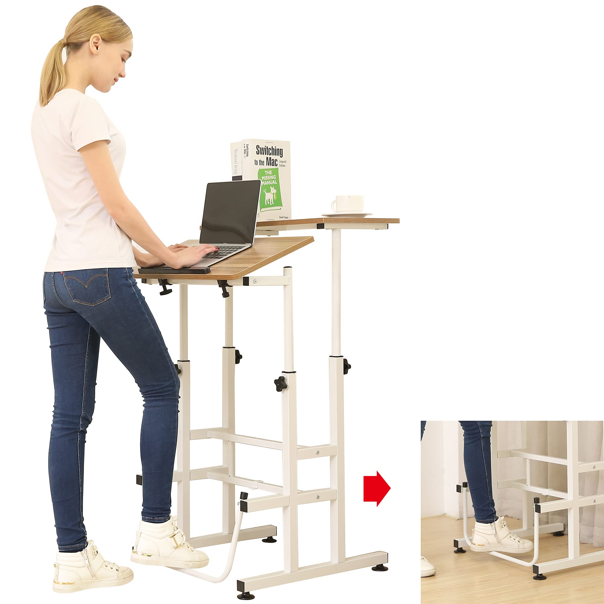 SDADI 2 Inch Mobile Standing Desk with Carpet Wheels - Height Adjustable Home Office Desk for Sit Stand Work (3.0 Edition, Light Grain S001WFLT) - Perfect for Small Spaces & Shared Workspaces