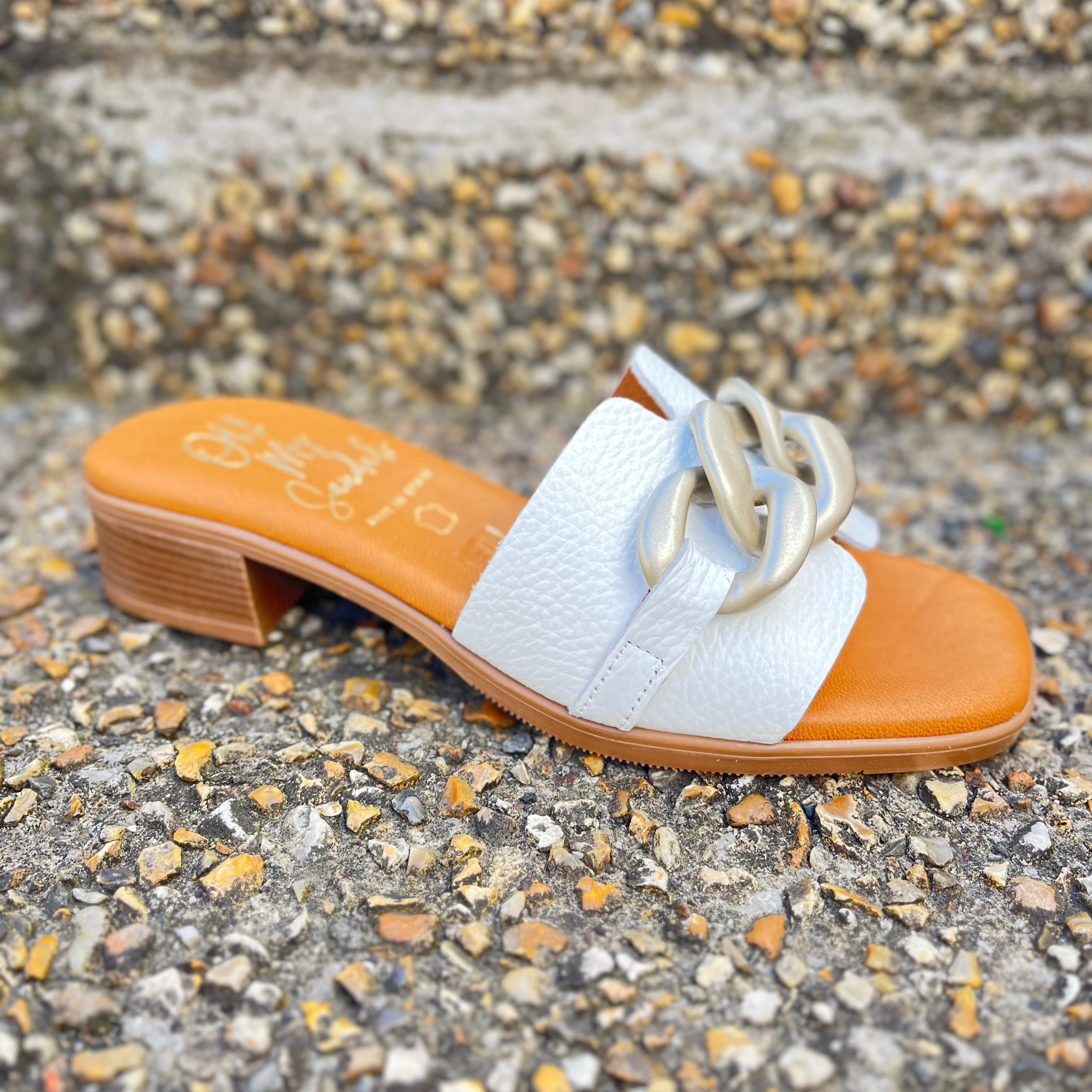 OH MY SANDALS Women's White Leather Mule Sandals with Chunky Buckle - Comfortable Slip-On Shoes for Summer, Beach, and Casual Outings
