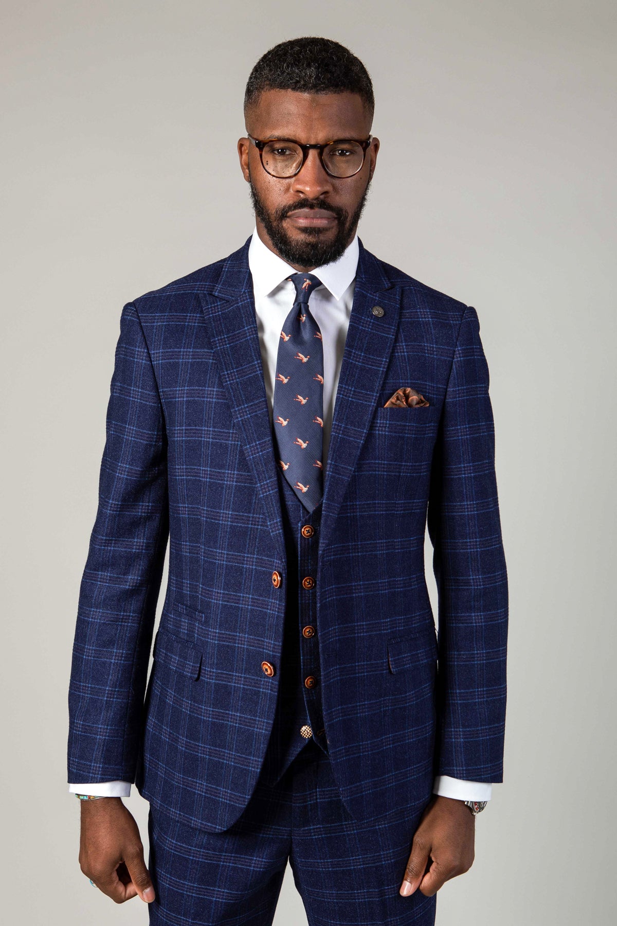 CHIGWELL Blue Tweed Check Three Piece Suit for Men | Classic Formal Business Attire | Perfect for Weddings, Office & Special Occasions