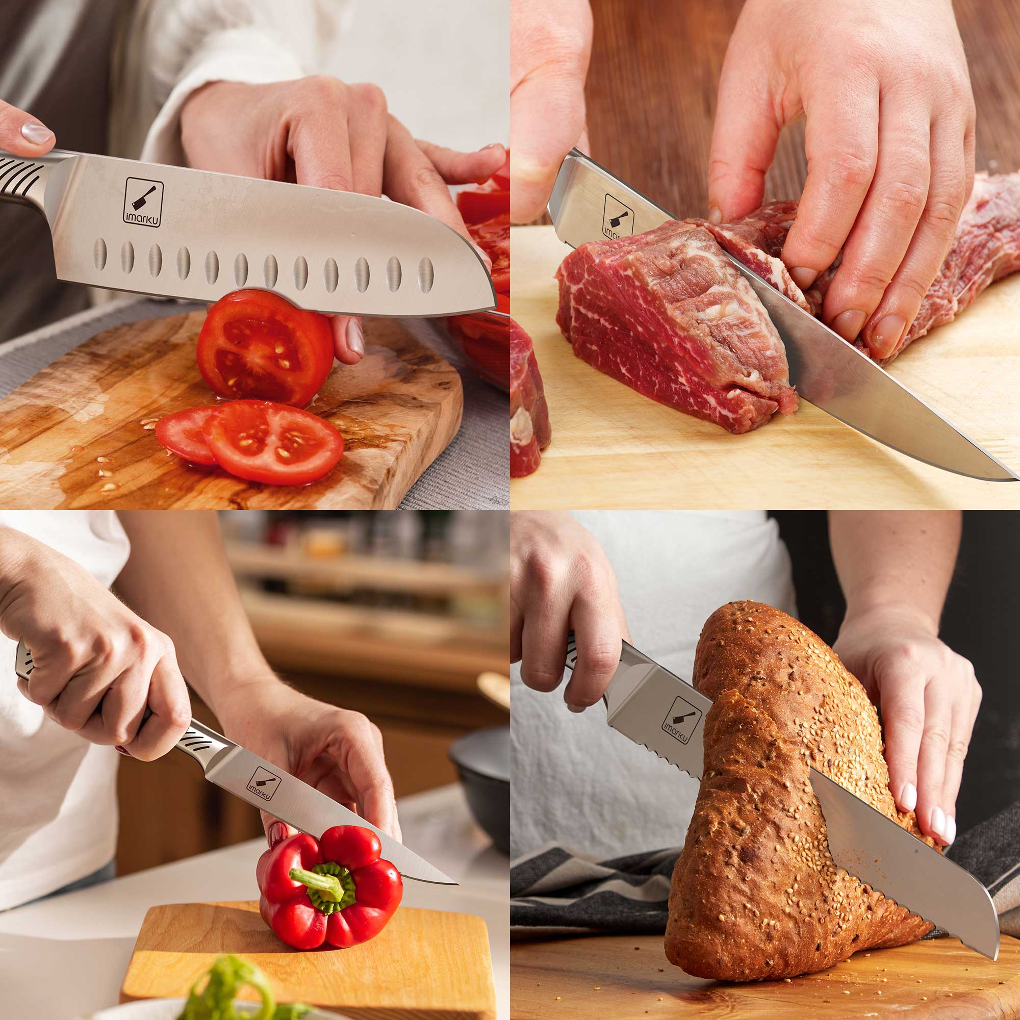 Imarku 14-Piece Orange Knife Block Set with Built-in Sharpener - Premium Stainless Steel Kitchen Knives for Slicing, Dicing & Chopping - Perfect for Home Chefs & Cooking Enthusiasts