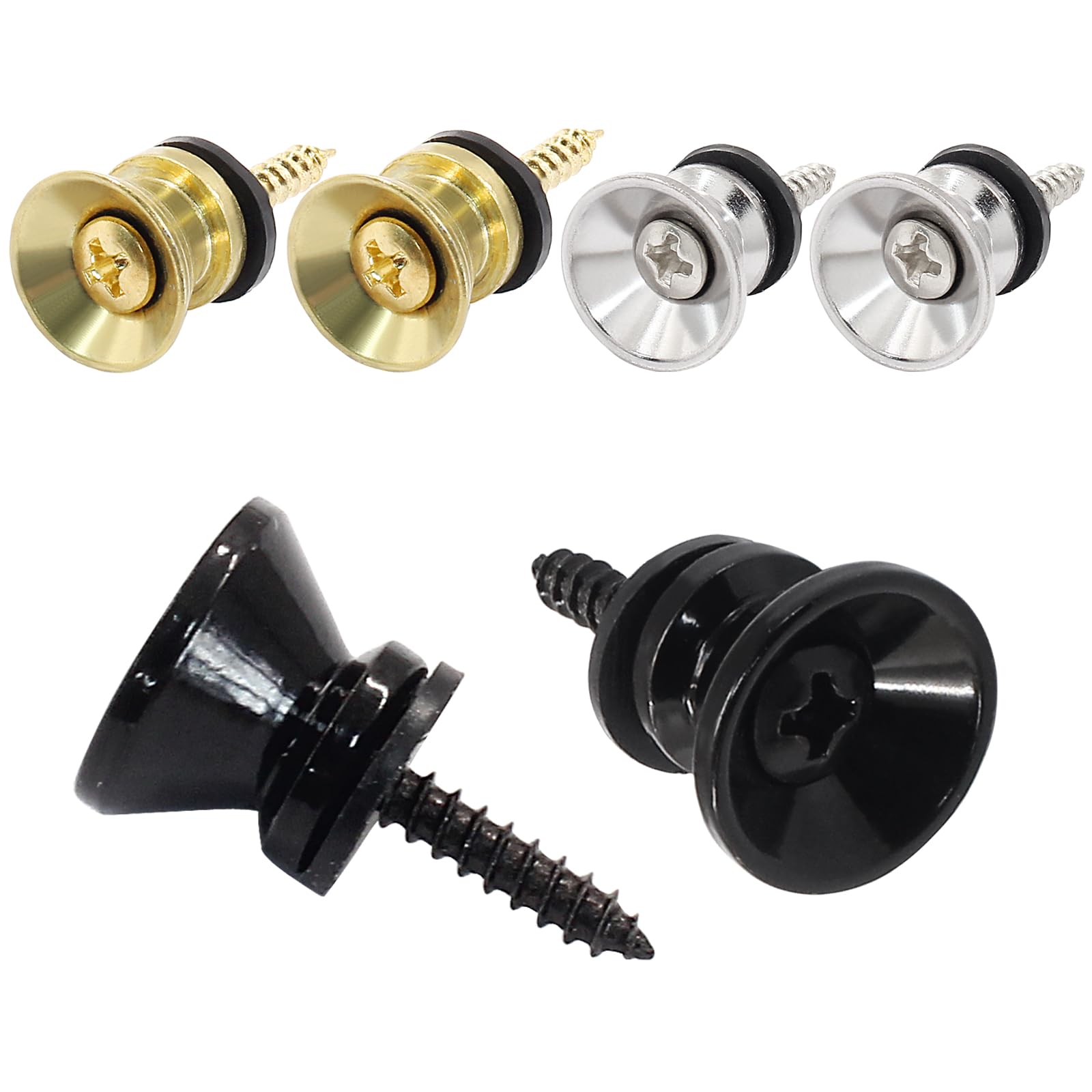 6 Pack Metal Guitar Strap Locks - 3 Color Strap Buttons for Electric Guitar, Bass & Ukulele | Secure & Durable Strap Fasteners for Live Performances & Studio Sessions