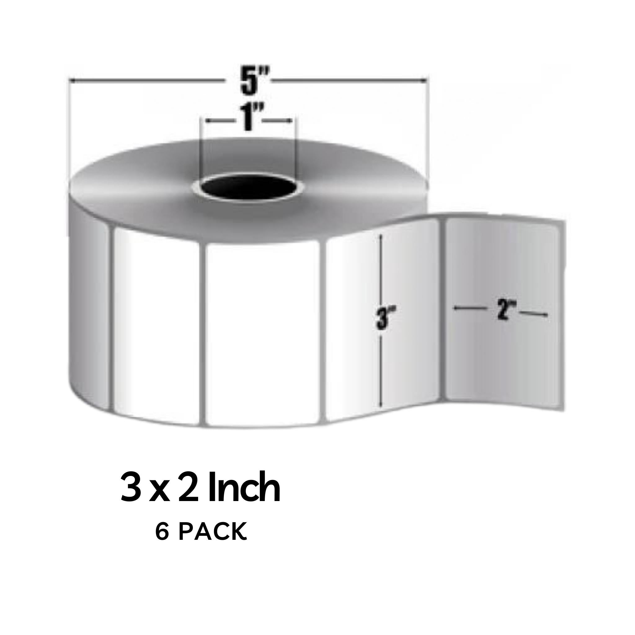 Zebra Z Perform 2000D 3x2 Inch Thermal Labels - 1240 Labels per Roll (6 Pack) - Ideal for Shipping, Inventory & Barcode Labeling in Warehouses & Retail Stores