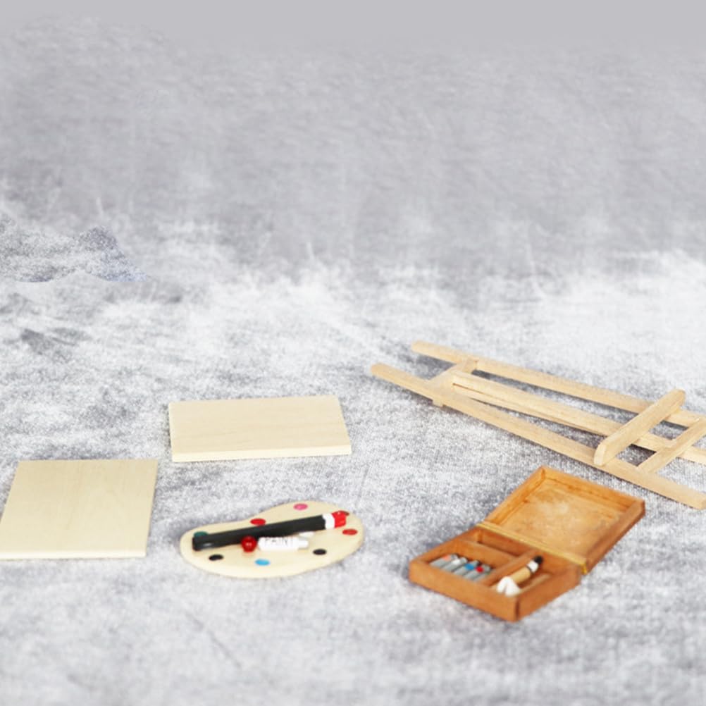 Jojofuny 1:12 Scale Dollhouse Painting Tool Set - Wooden Easel & Miniature Furniture for Balcony, Patio Decor - Perfect for DIY Dollhouse Accessories & Model Scenes