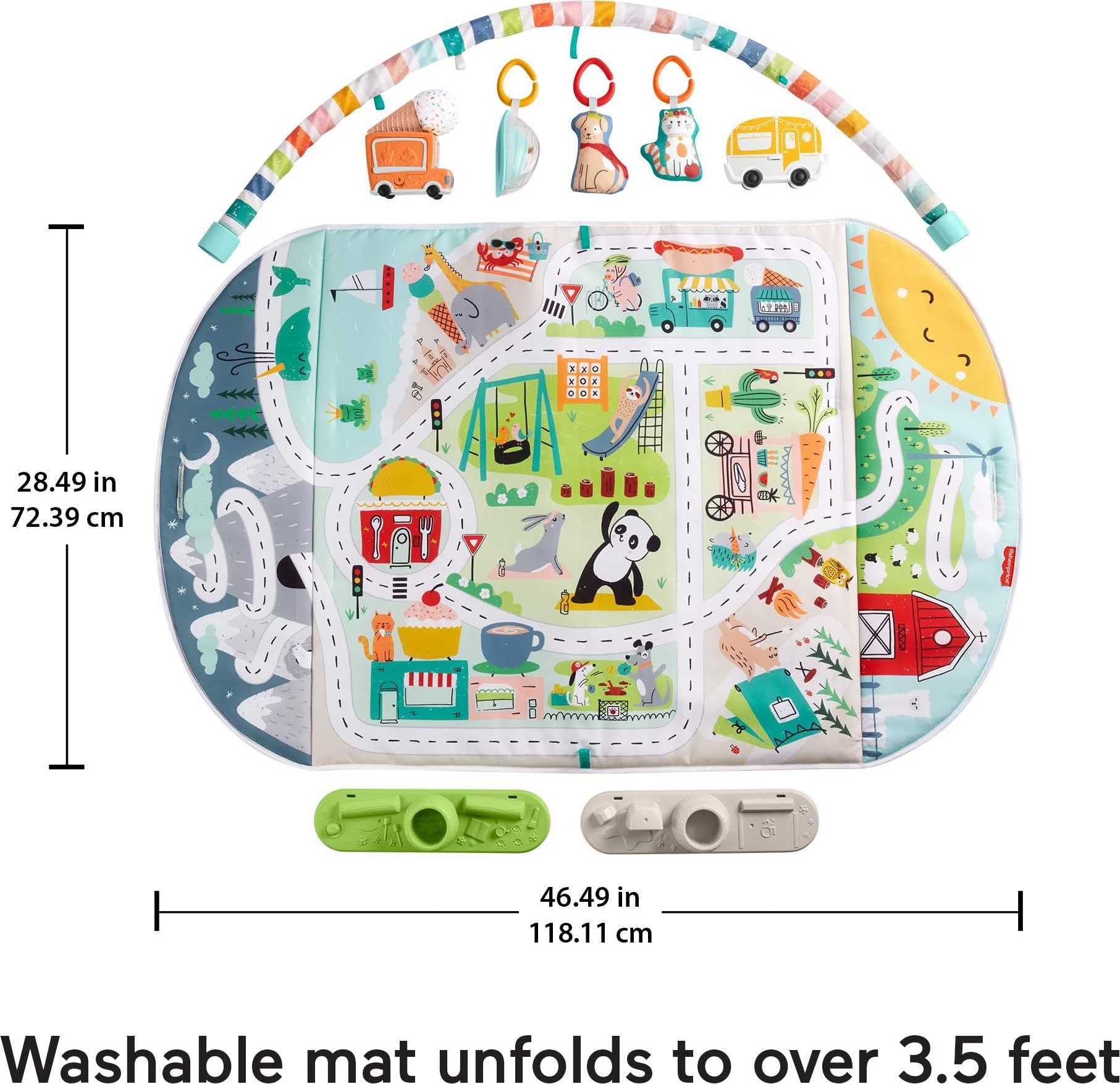 Fisher-Price Activity City Gym to Jumbo Playmat - Interactive Baby Play Gym with Music, Lights & Vehicle Toys - Extra Large Playmat for Infants & Toddlers - Perfect for Tummy Time, Sensory Play & Early Learning Development