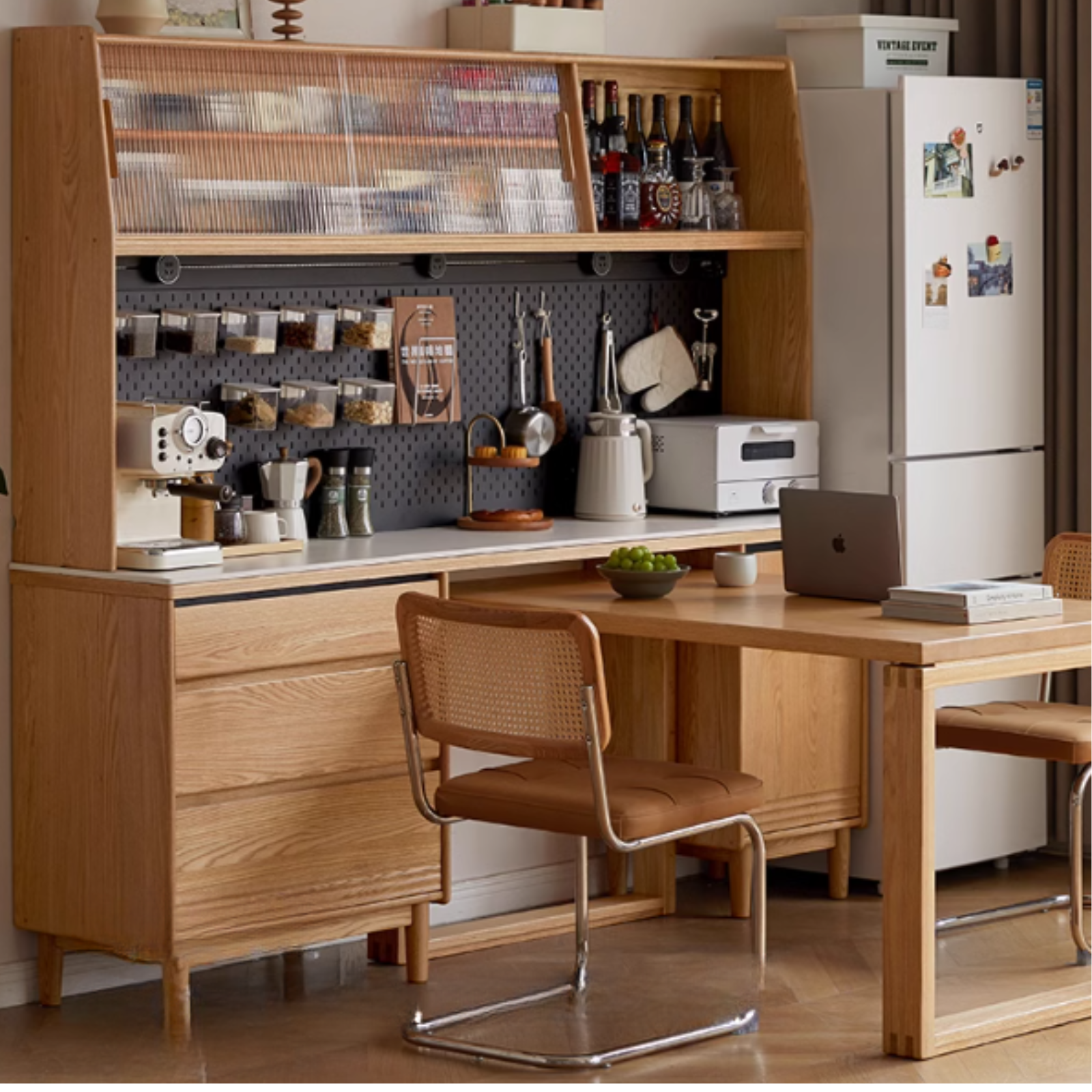 Solid Oak and Ash Wood Modern Rock Board Sideboard - Stylish Storage for Living Room, Dining Room, or Entryway