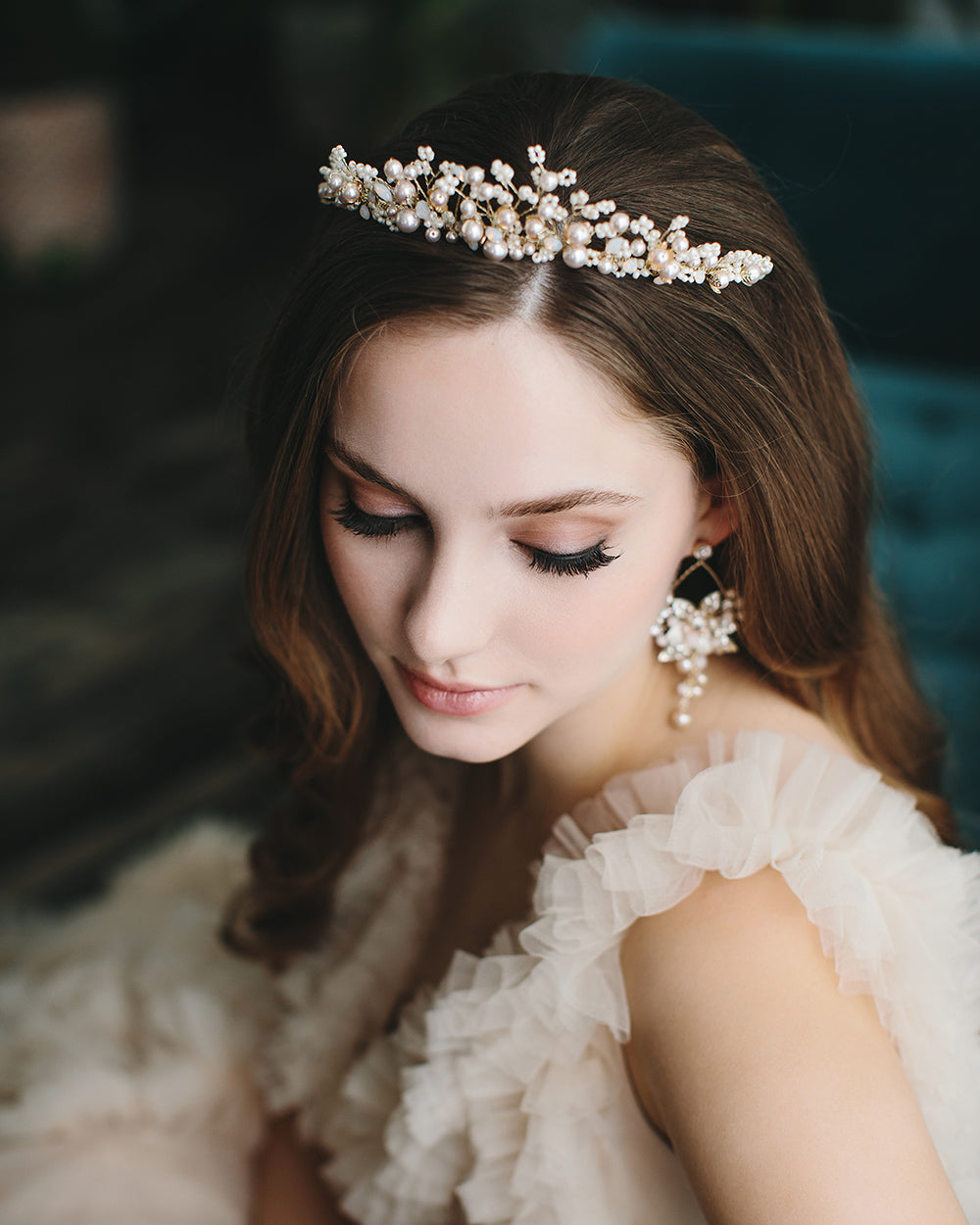 Champagne & Gold Pearl Tiara - Elegant Bridal Hairpiece for Weddings, Prom, and Special Occasions