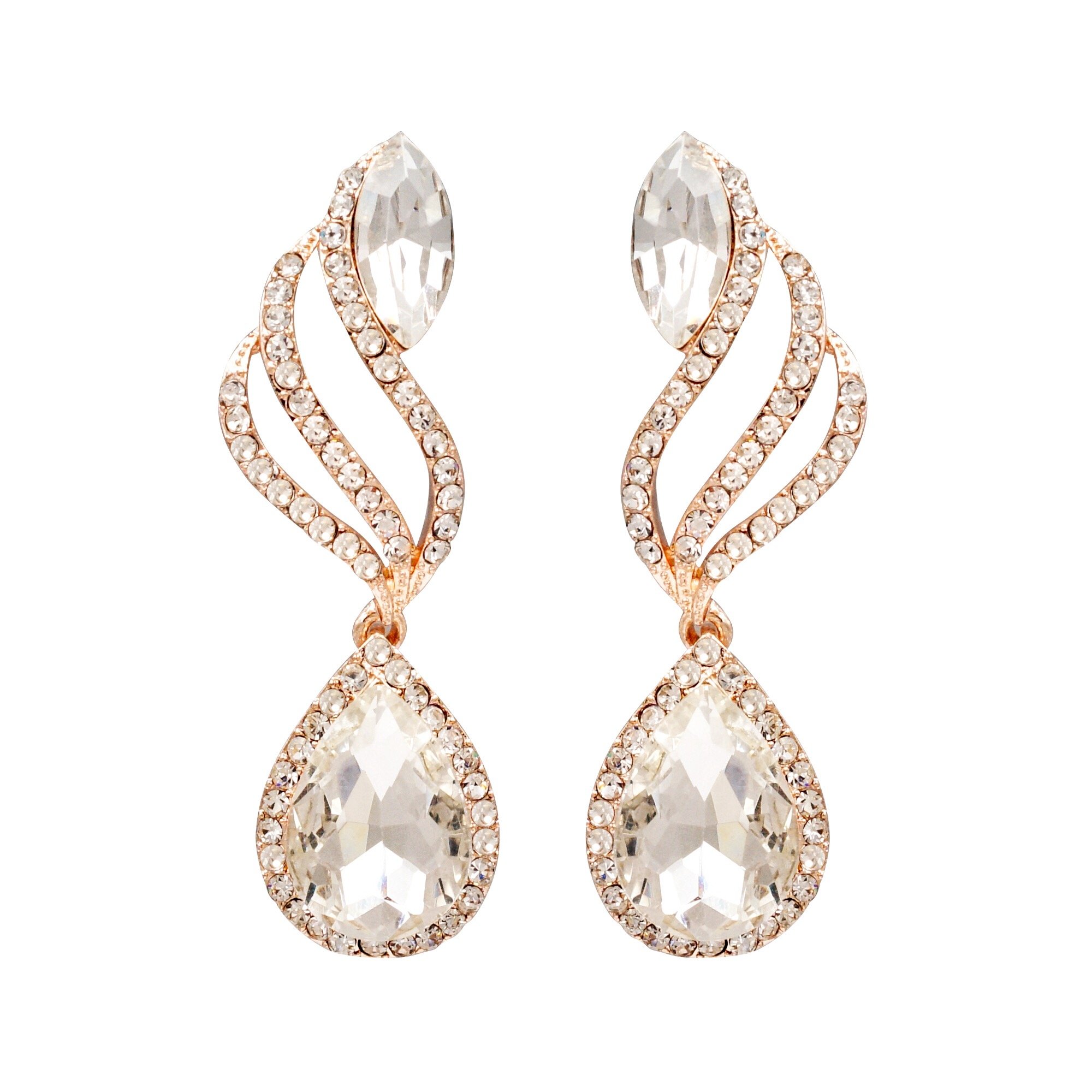 Rose Gold Plated Crystal Teardrop Dangle Earrings - Elegant Rhinestone Wedding Jewelry for Brides, Bridesmaids & Special Occasions