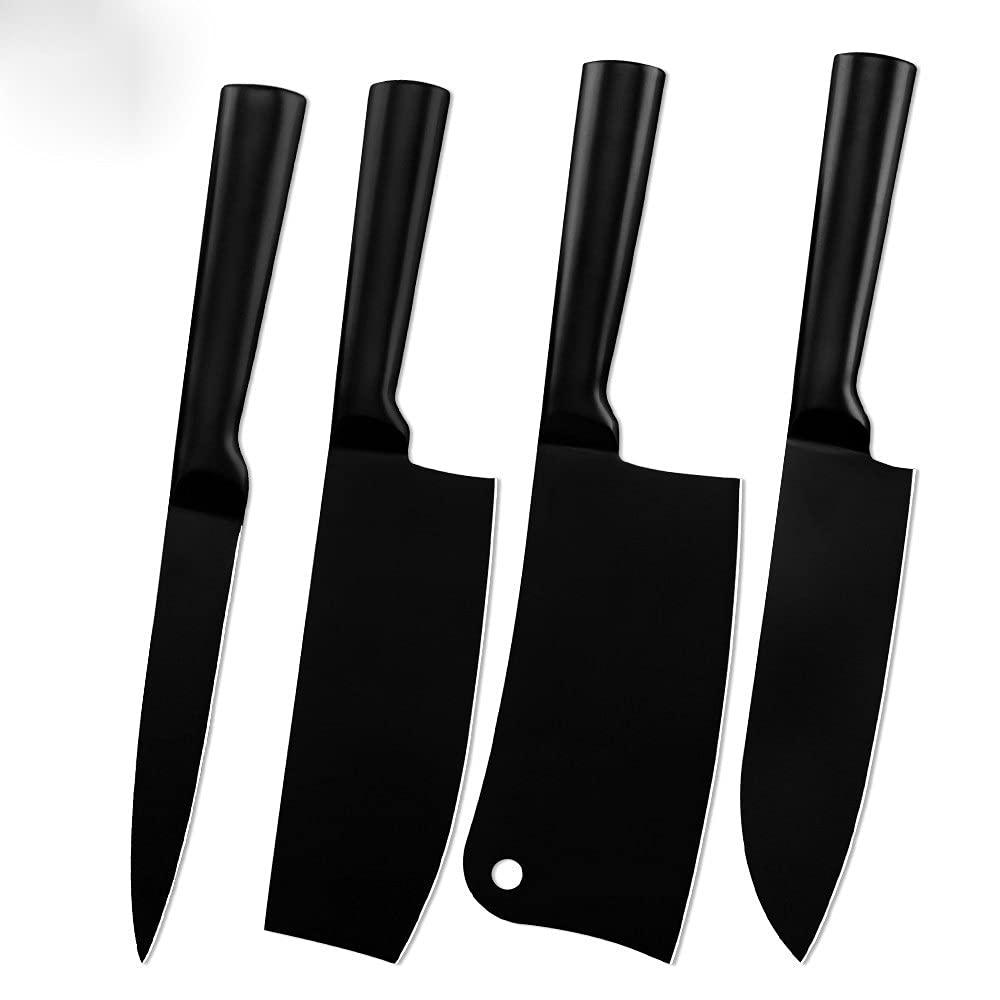 Premium 4-Piece Stainless Steel Kitchen Knife Set - Chef, Santoku, Utility & Paring Knives with Non-Stick Black Blades for Slicing, Chopping & Food Prep | Ideal for Home Chefs & Cooking Enthusiasts | BY ZZYY (H.4pcs set)
