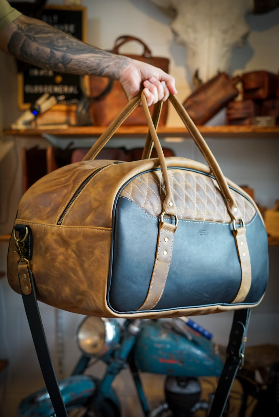 Premium Rancher Duffle Bag - Tobacco Brown with Flat Black Accents - Stylish Travel & Work Bag for Men & Women - Perfect for Business Trips, Gym & Weekend Getaways