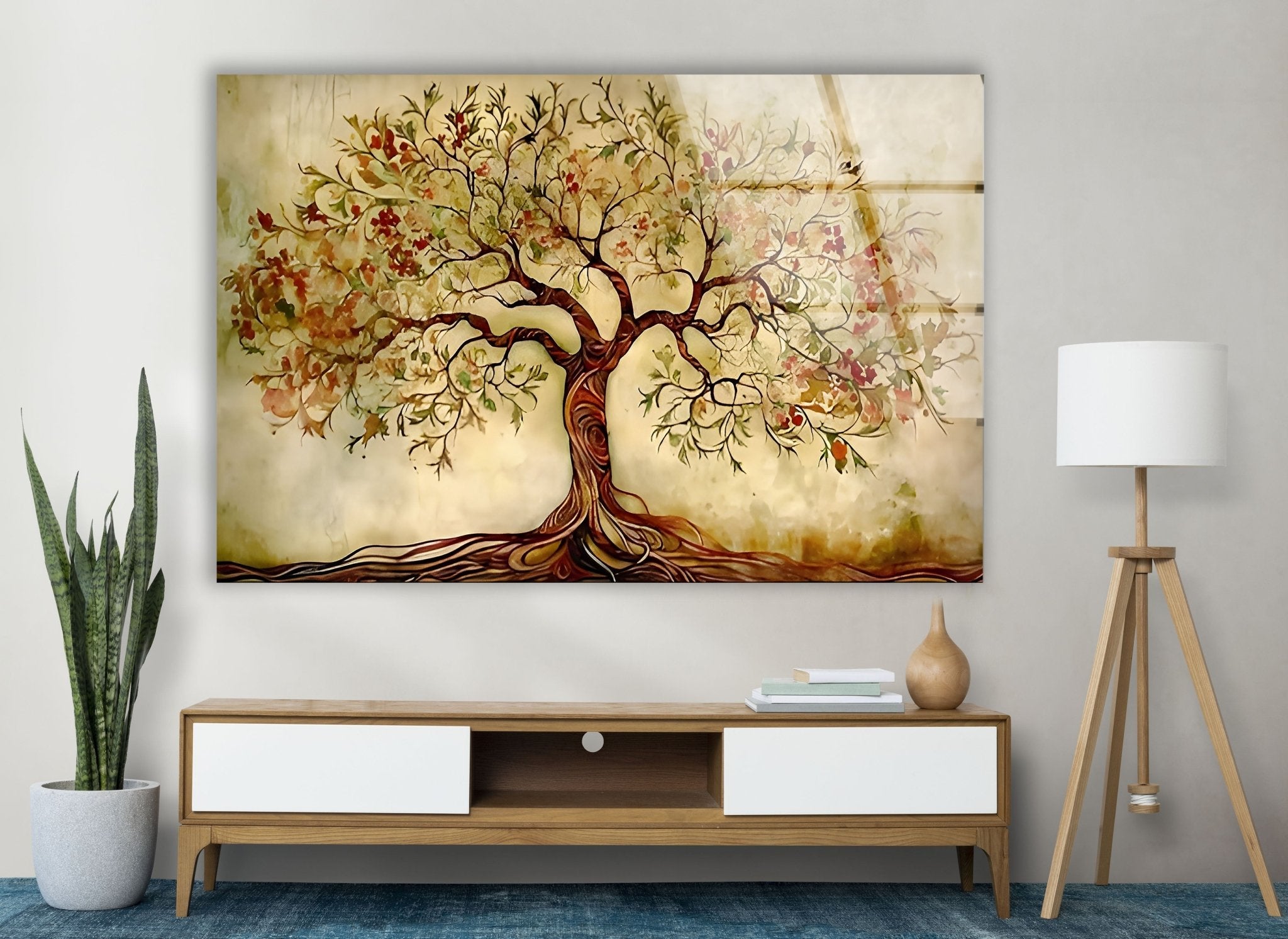 Elegant Beige Tree Glass Wall Art - Handmade Modern Home Decor for Living Room, Bedroom & Office - Perfect Gift for Housewarming & Holidays