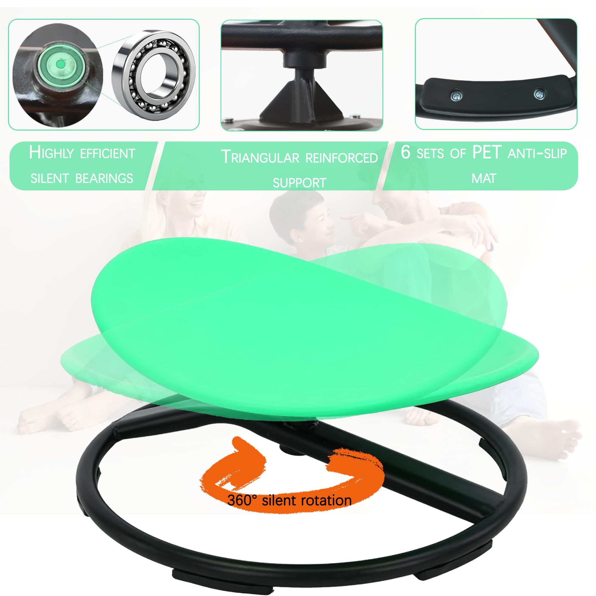 Kids Swivel Chair - Sensory Spin Chair for Children with Autism | Body Coordination Training Chair with Non-Slip Metal Base (Green) | Perfect for Classroom, Therapy Rooms & Home Use