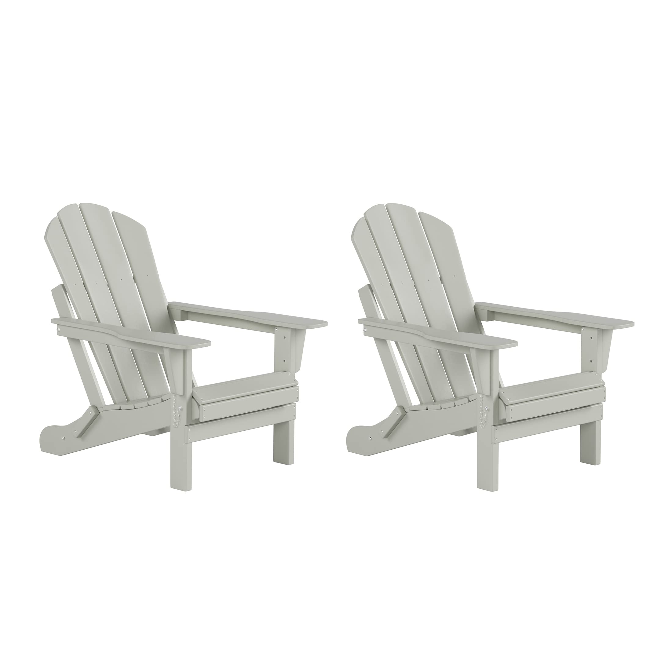 WO Outdoor Folding Adirondack Chair Set of 2 - Classic Retro Patio Loungers for Beach, Backyard, Pool & Garden - Durable Sand-Colored Outdoor Furniture for Relaxing in Sun, Reading or Entertaining Guests