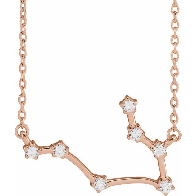 14K Rose Gold 1/6 CTW Diamond Gemini Zodiac Necklace 16