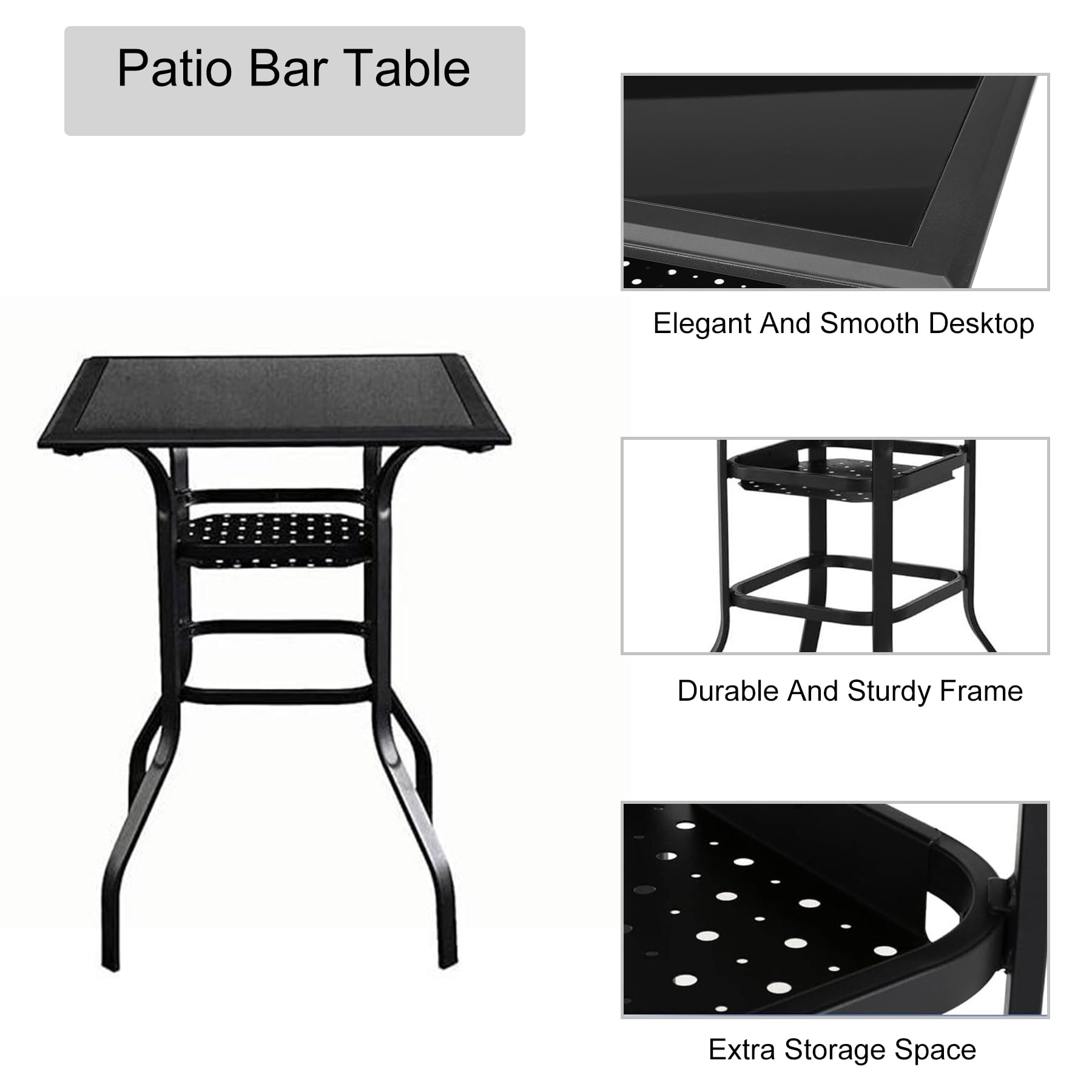 LOKATSE HOME 3-Piece Patio Bar Set - Counter Height Stools & Table - Outdoor Conversation Dining Furniture in Gray - Perfect for Backyard, Deck, and Garden Gatherings