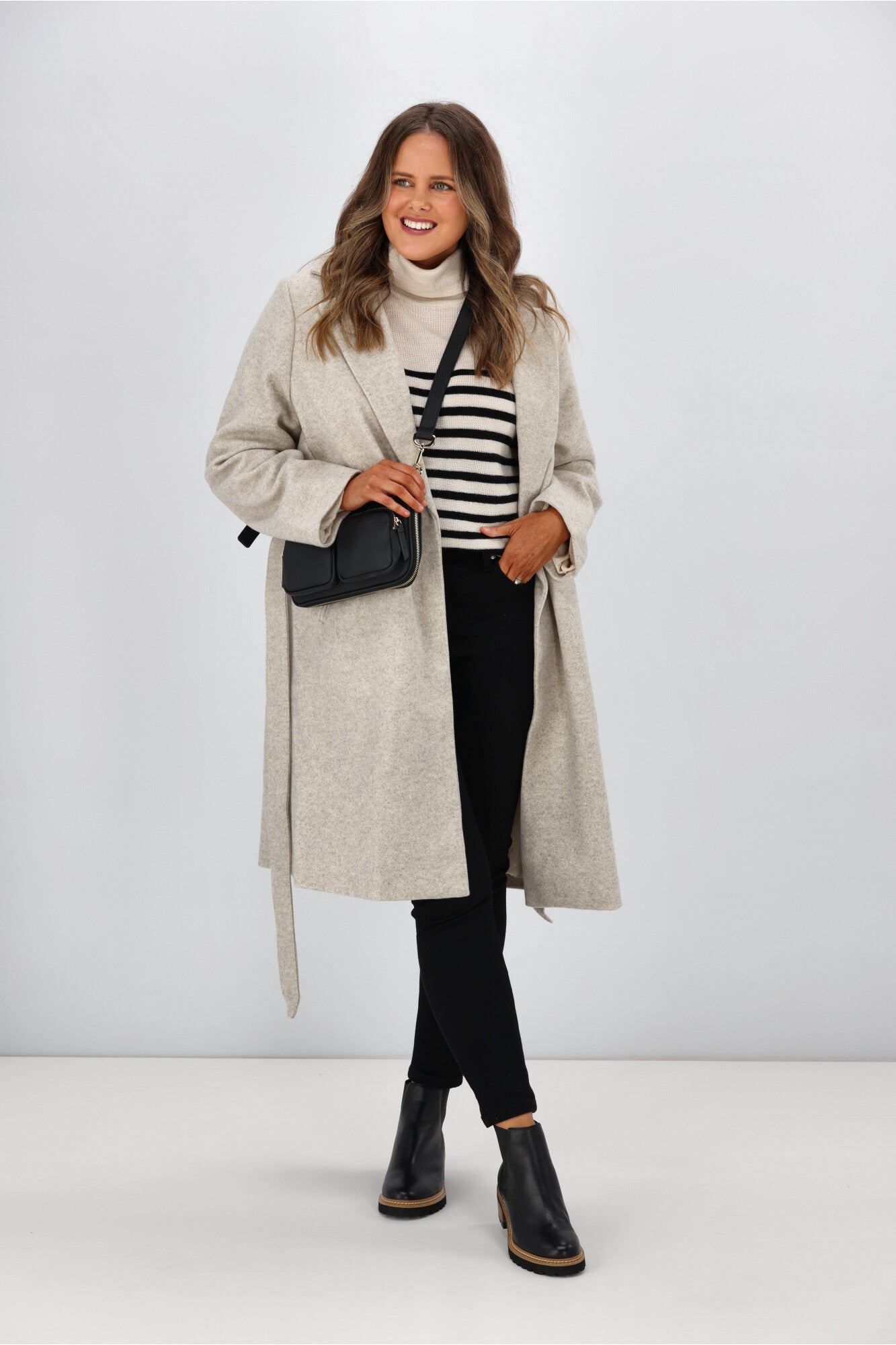 Alpine by Shine On Amberley Striped Merino Wool Sweater - Oatmeal & Black - Cozy Winter Pullover for Women | Perfect for Casual Outfits & Office Wear
