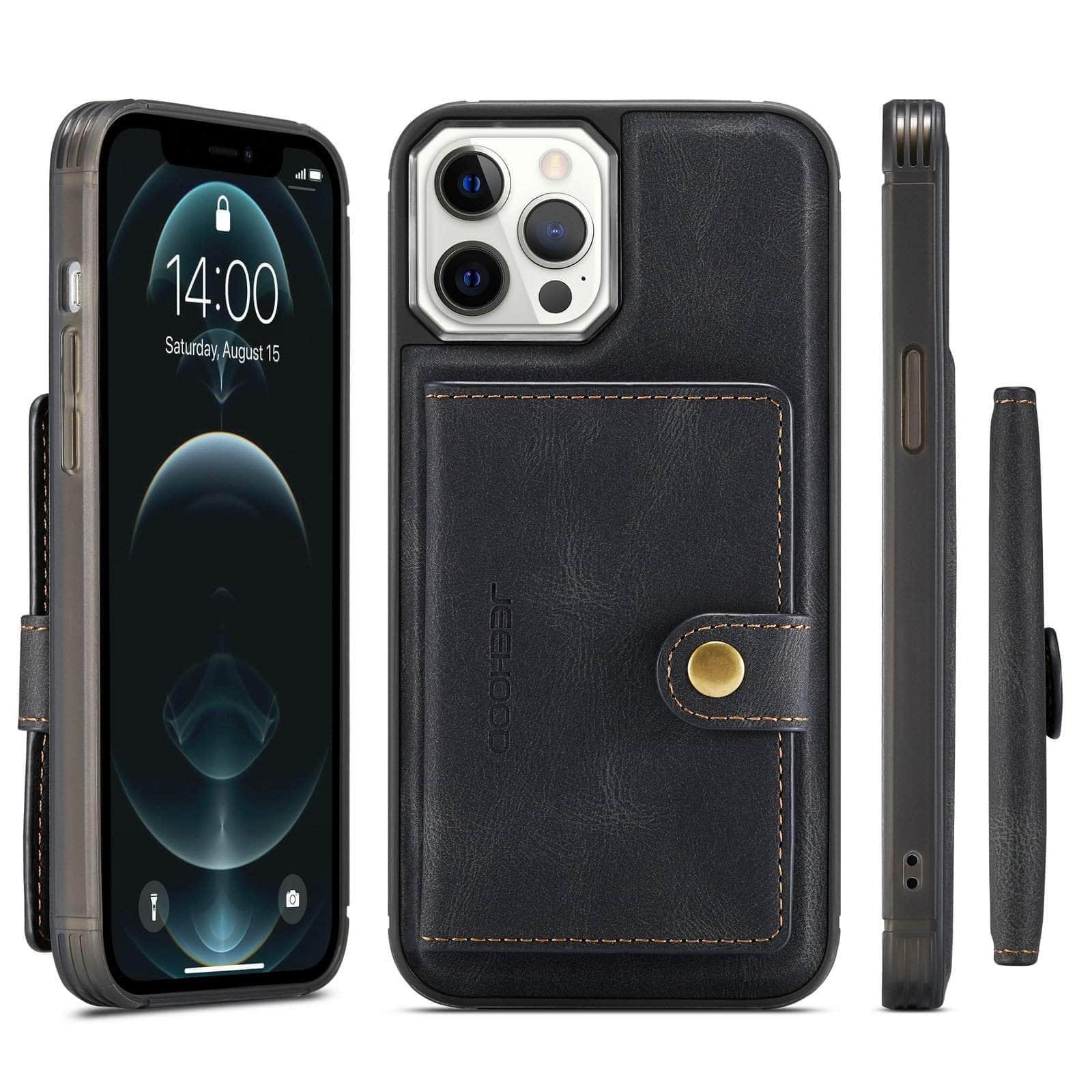 Premium iPhone 13 Leather Back Case with Card Holder - Slim Wallet Phone Cover for Daily Use, Travel & Business (Black)